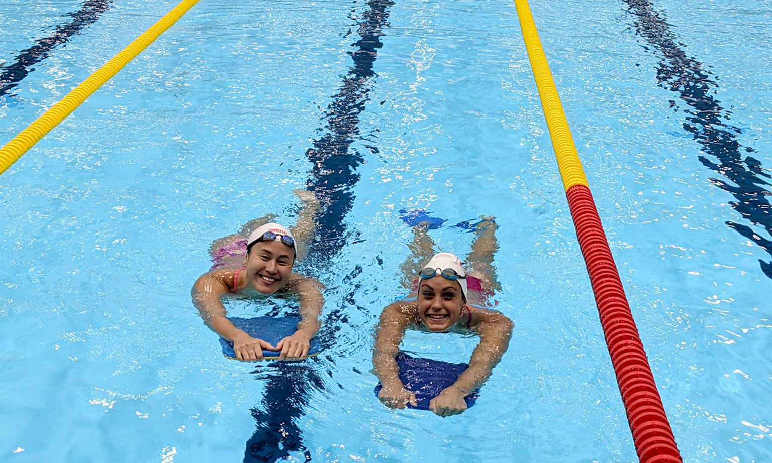 Singapore's Quah Ting Wen, 28, catching up with a familiar face in American Linnea Kathryn, 24 at Duna Arena. The former UCLA swimmers will represent DC Trident in the second season of the ISL.