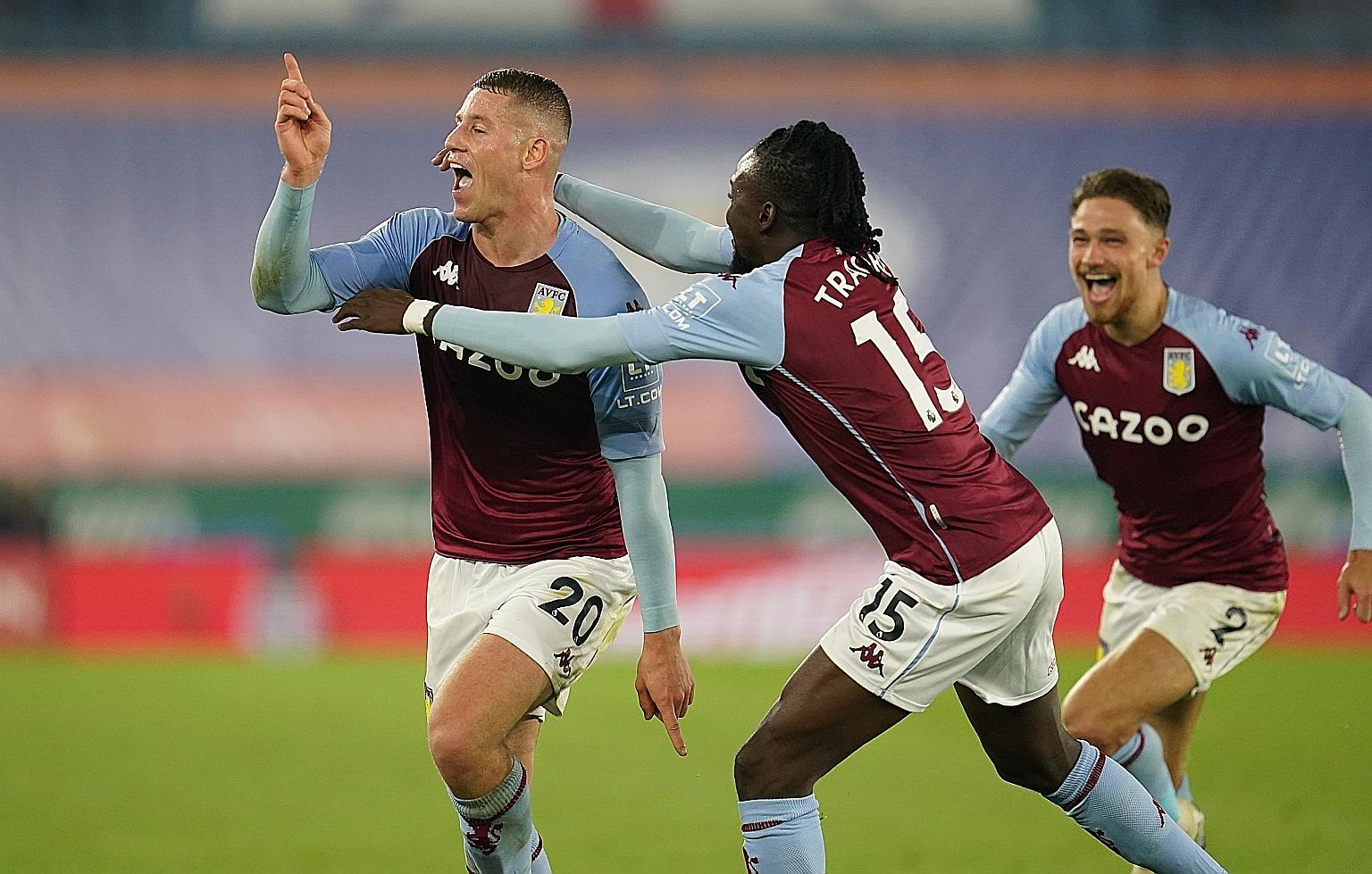 Ross Barkley celebrating his goal in Aston Villa's 1-0 win over Leicester on Sunday, his second in as many matches. PHOTO: EPA-EFE