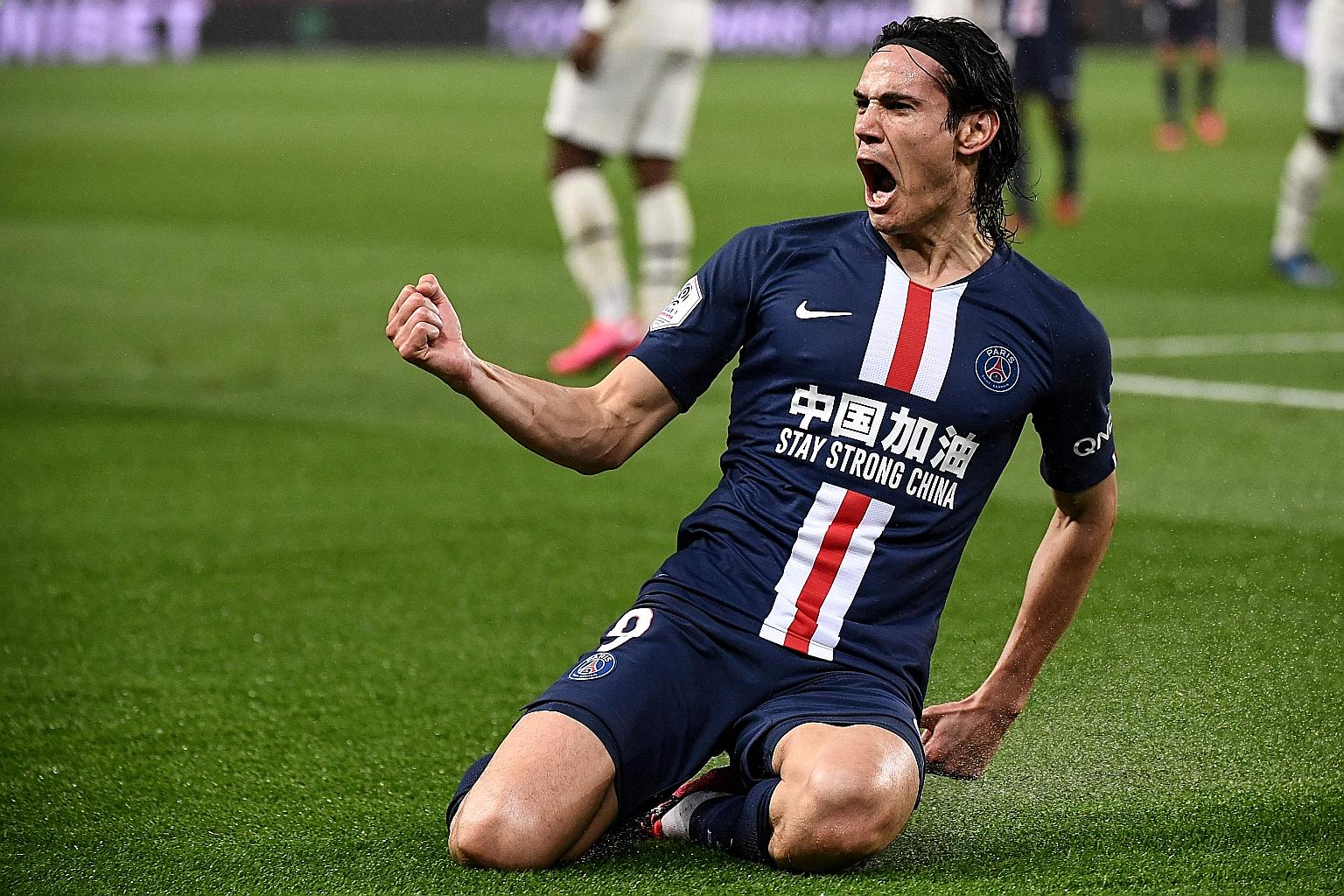 Uruguayan forward Edinson Cavani after scoring one of his 200 goals for PSG. Tonight he returns to the Parc des Princes for an emotional reunion with his ex-teammates, and will be hoping to open accounts with current team United. PHOTO: AGENCE FRANCE
