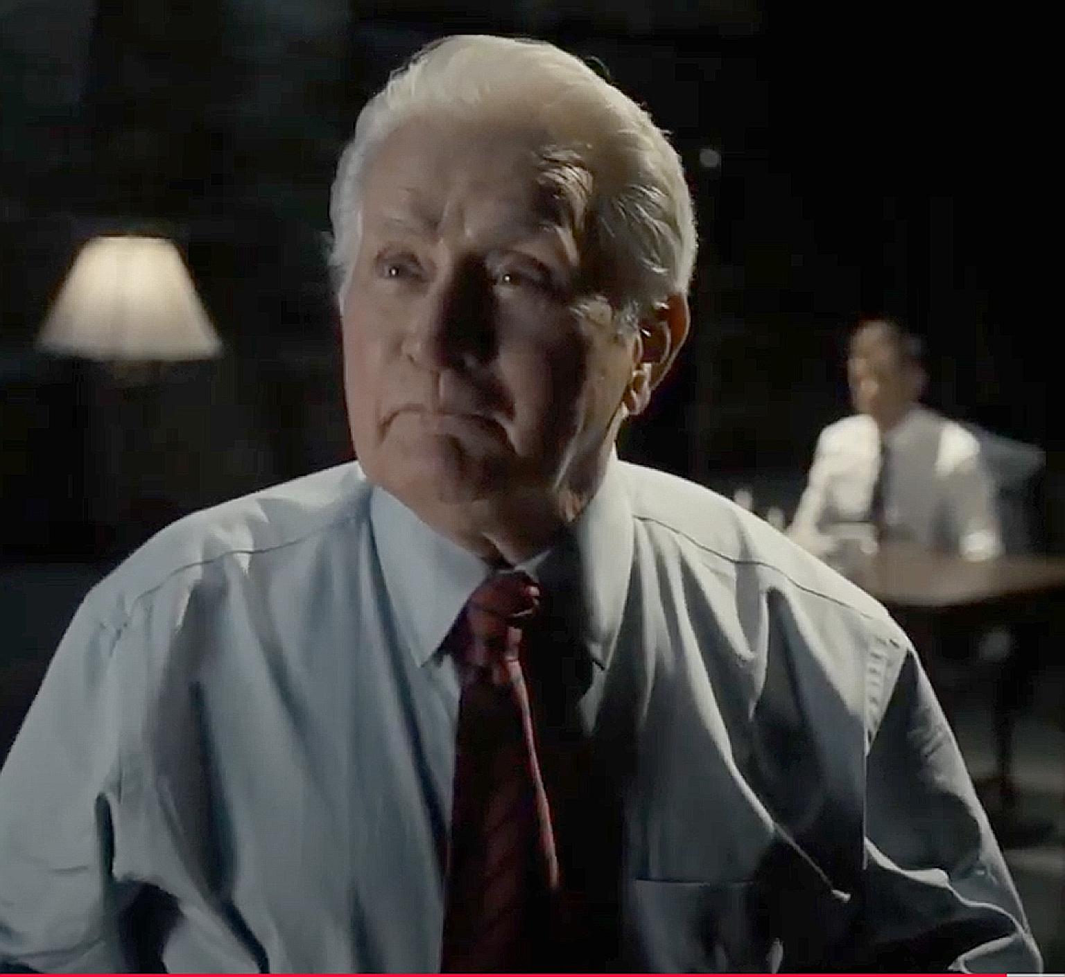 Martin Sheen (left), who reprises his role as The West Wing's President Josiah Bartlet, in the stage performance of Hartsfield's Landing, which premiered on HBO Max on Thursday.