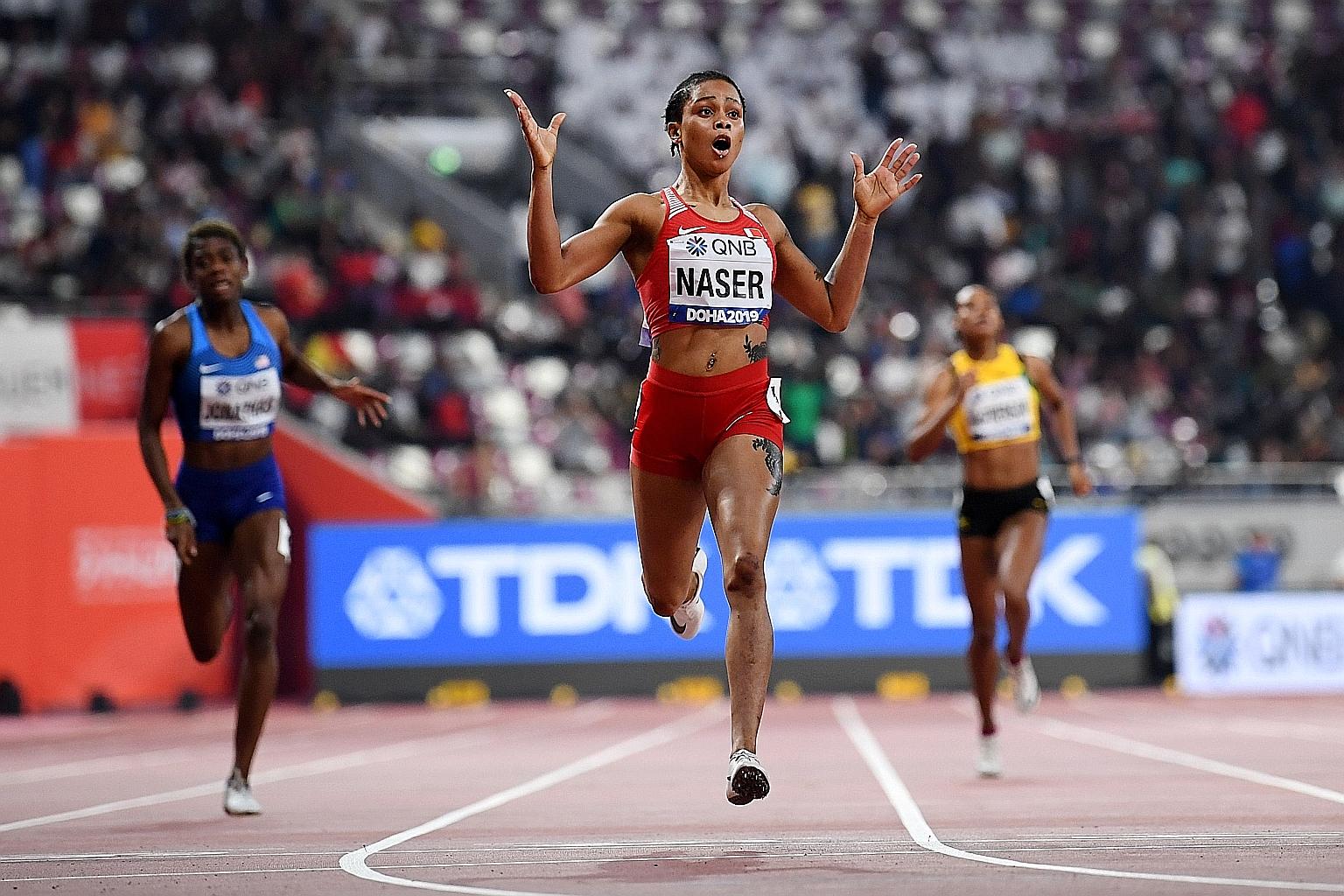 Bahrain's Salwa Eid Naser winning the 400m at last year's world championships in Doha in 48.14sec. PHOTO: AGENCE FRANCE-PRESSE