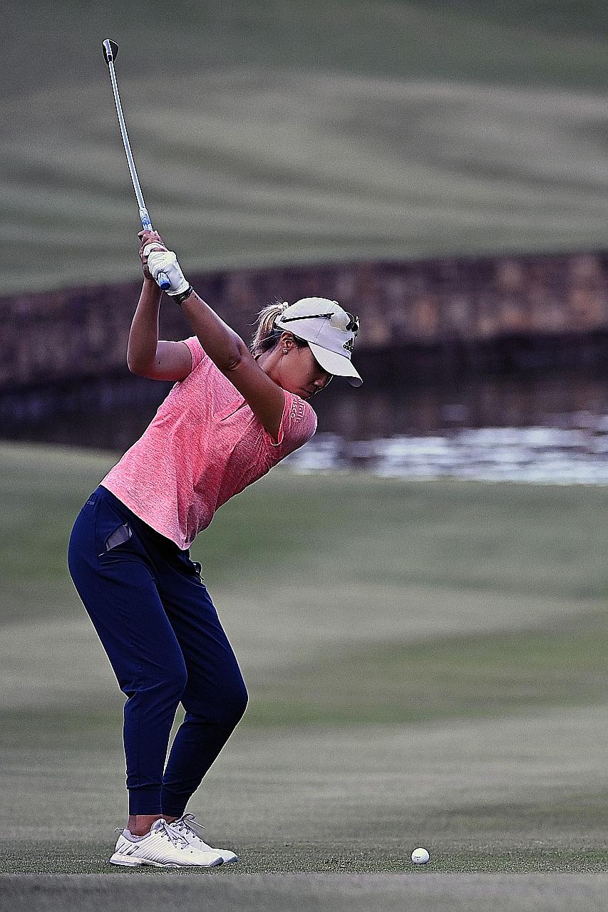 Danielle Kang on the way to notching a seven-under 65 in the opening round of the LPGA Drive On Championship-Reynolds on Thursday. She shared the lead with fellow American Jennifer Song.