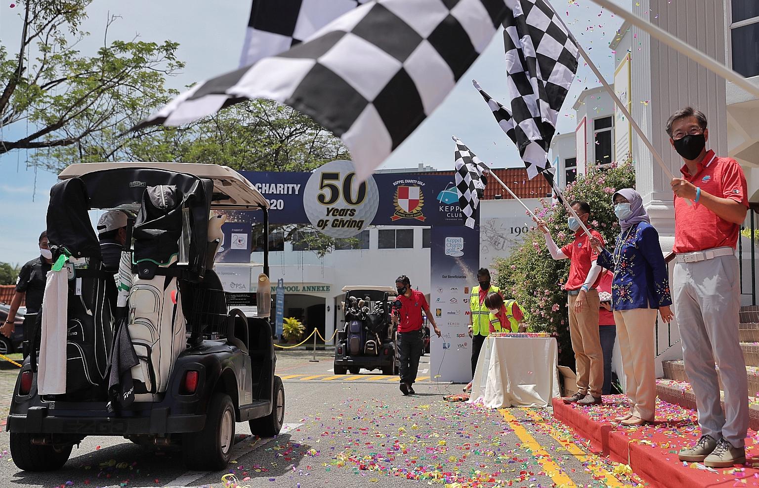 President Halimah Yacob yesterday attended the afternoon kick-off for Keppel Club's annual charity golf event, which raised $1.57 million. This year's event, held over the weekend, marked the second year that it has been held in support of the Presid