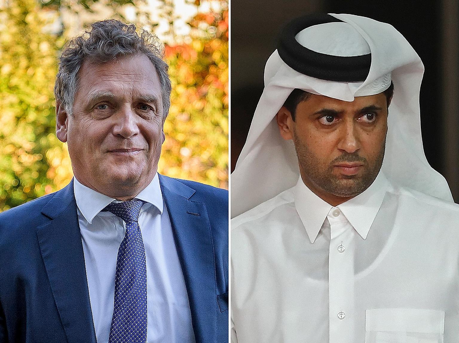 PSG president Nasser Al-Khelaifi (left) was acquitted, while Jerome Valcke was handed a suspended sentence for a secondary charge in the World Cup TV rights trial.
