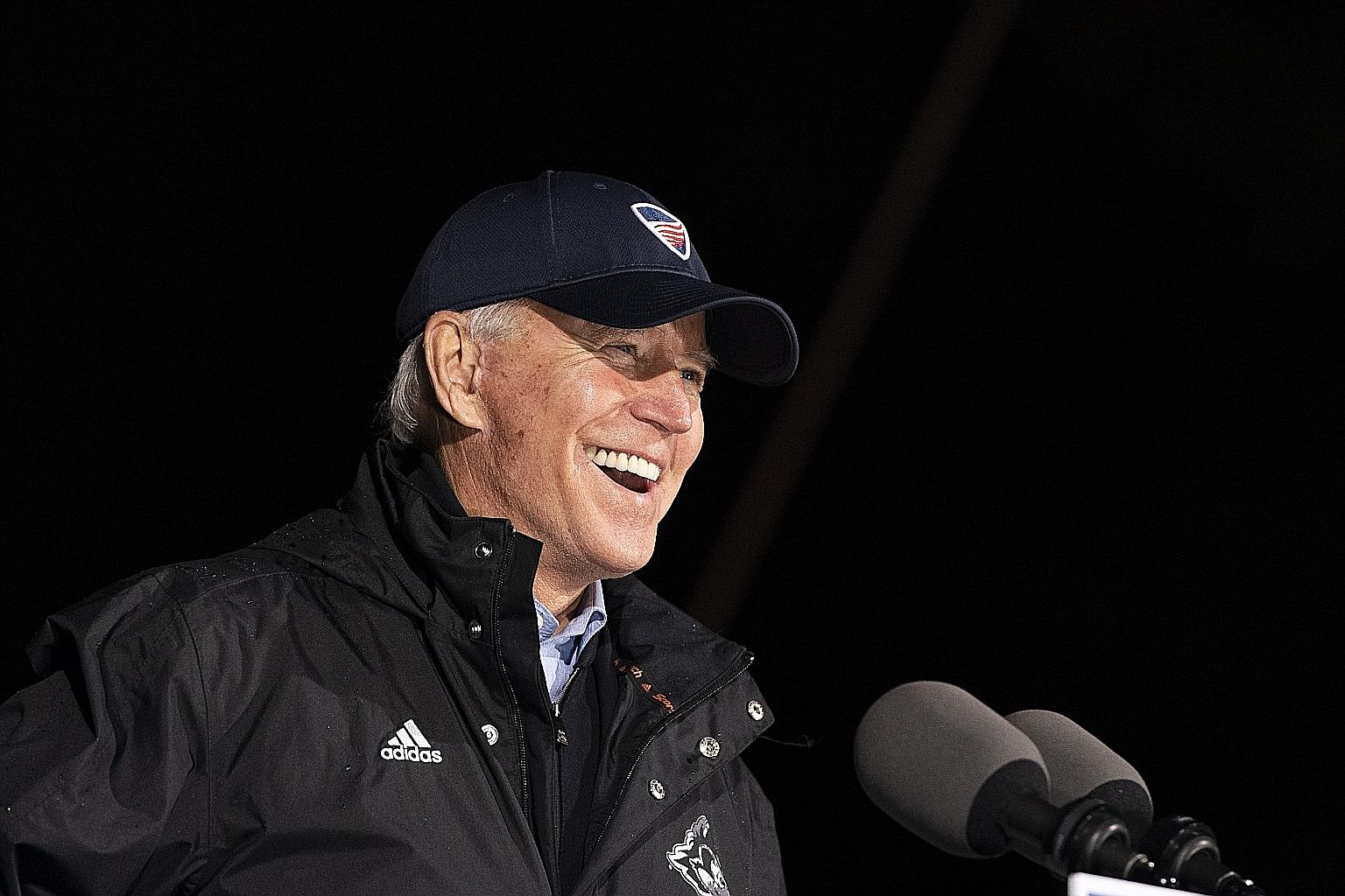 Mr Joe Biden at a rally in Philadelphia on Sunday. He has positioned himself as a healer of divides, who can empathise with the pain of racial justice protesters and the heartbreak of families of Covid-19 victims.