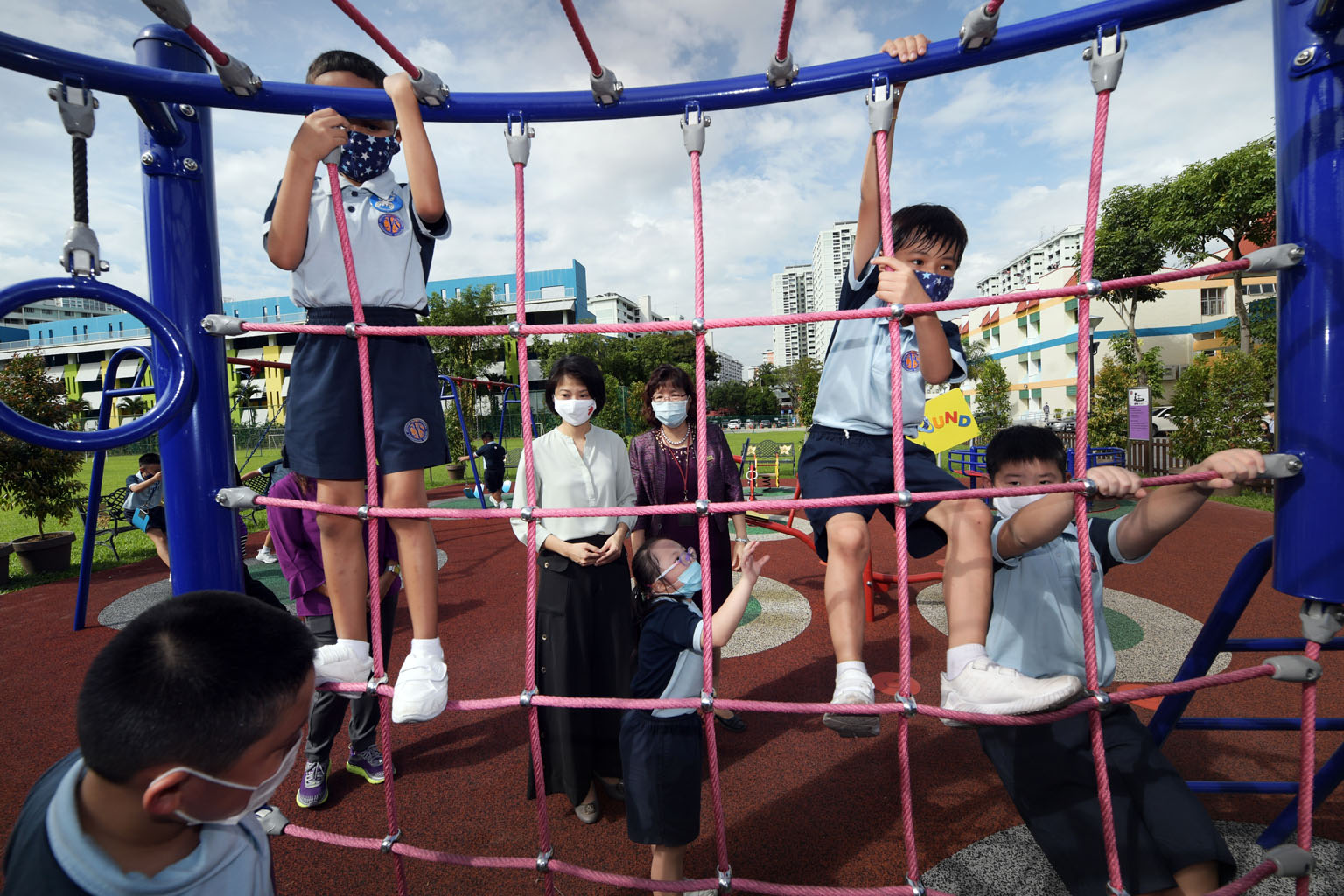 Minister of State for Education Sun Xueling (in white) at Chaoyang School yesterday with principal Angela Lee. The new joint campus housing Chaoyang School and Tanglin School will have more facilities to cater to students with mild intellectual disab