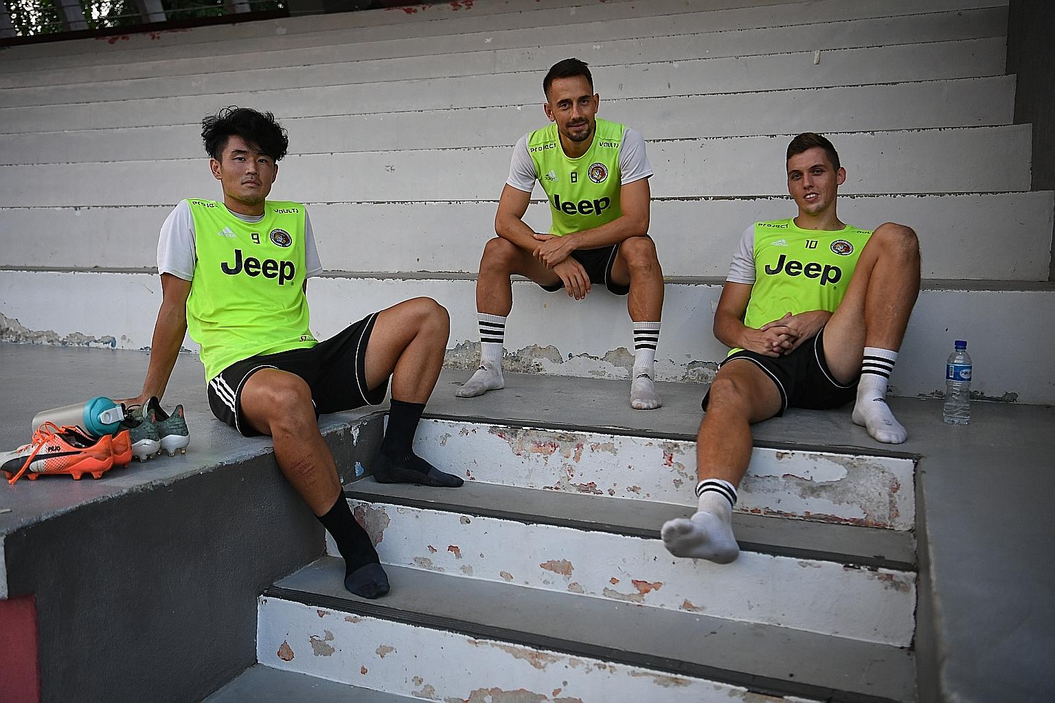 Balestier's Japanese forward Shuhei Hoshino and Croatian duo Kristijan Krajcek (centre) and Sime Zuzul have collectively scored four goals and provided five assists this SPL season. While they may need Google Translate to communicate off the pitch, o