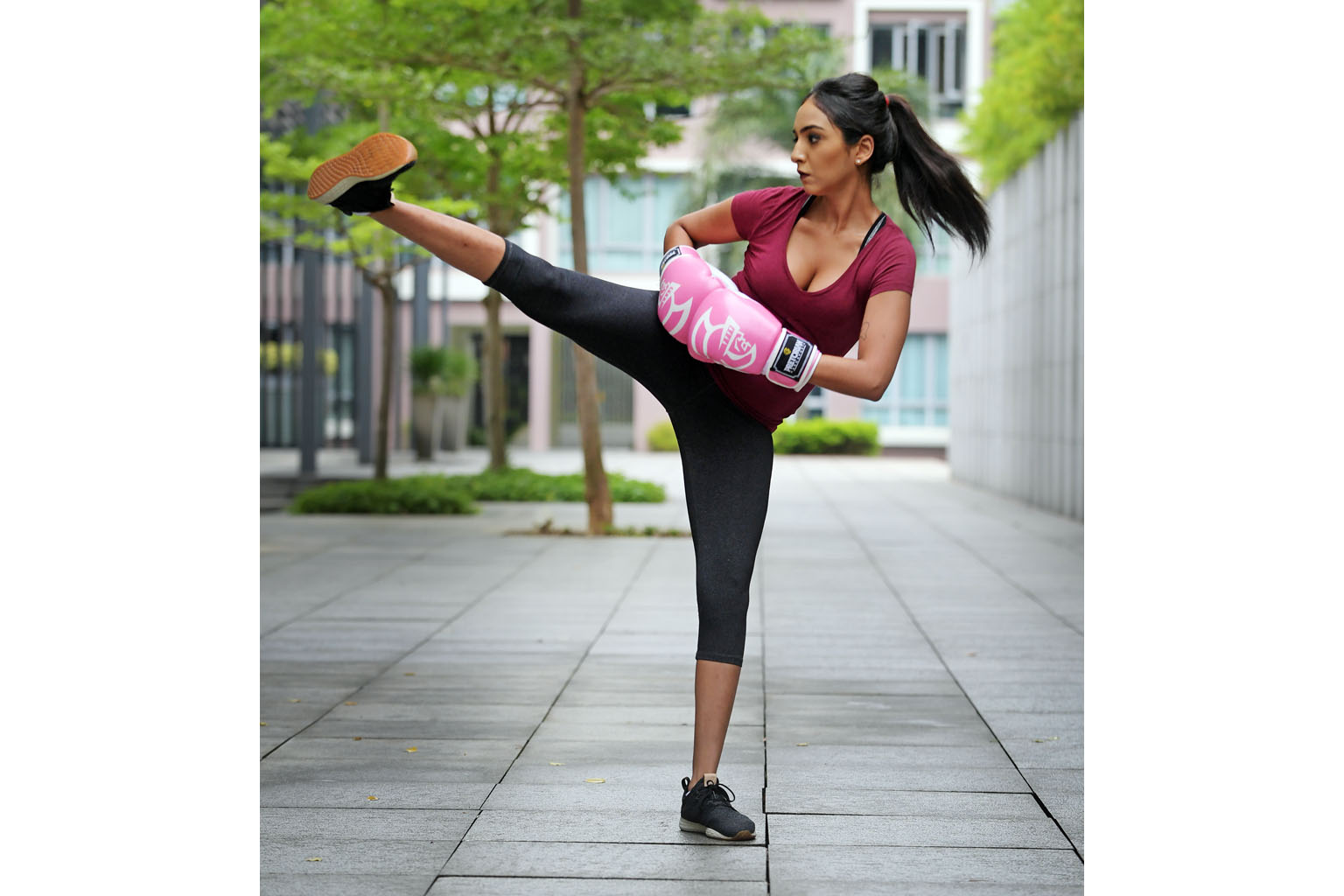 Besides doing kickboxing, Ms Khamnee Martin Thrumalinggam also swims and runs to stay healthy.