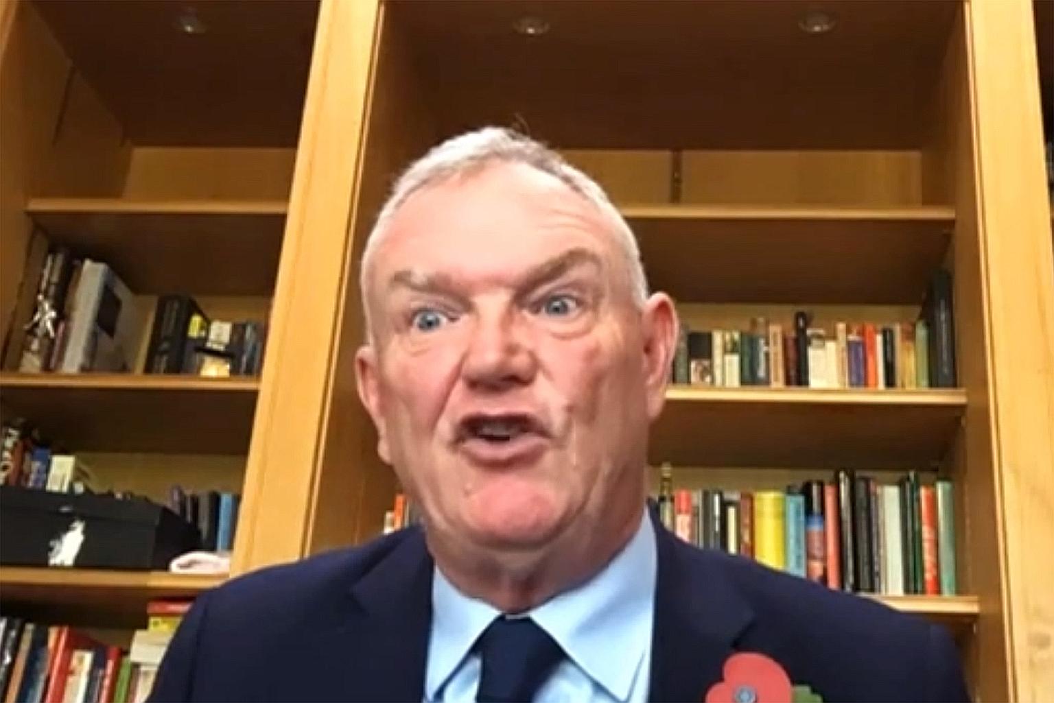 A video grab showing Greg Clarke speaking remotely to the digital, culture, media and sport committee in London on Tuesday.