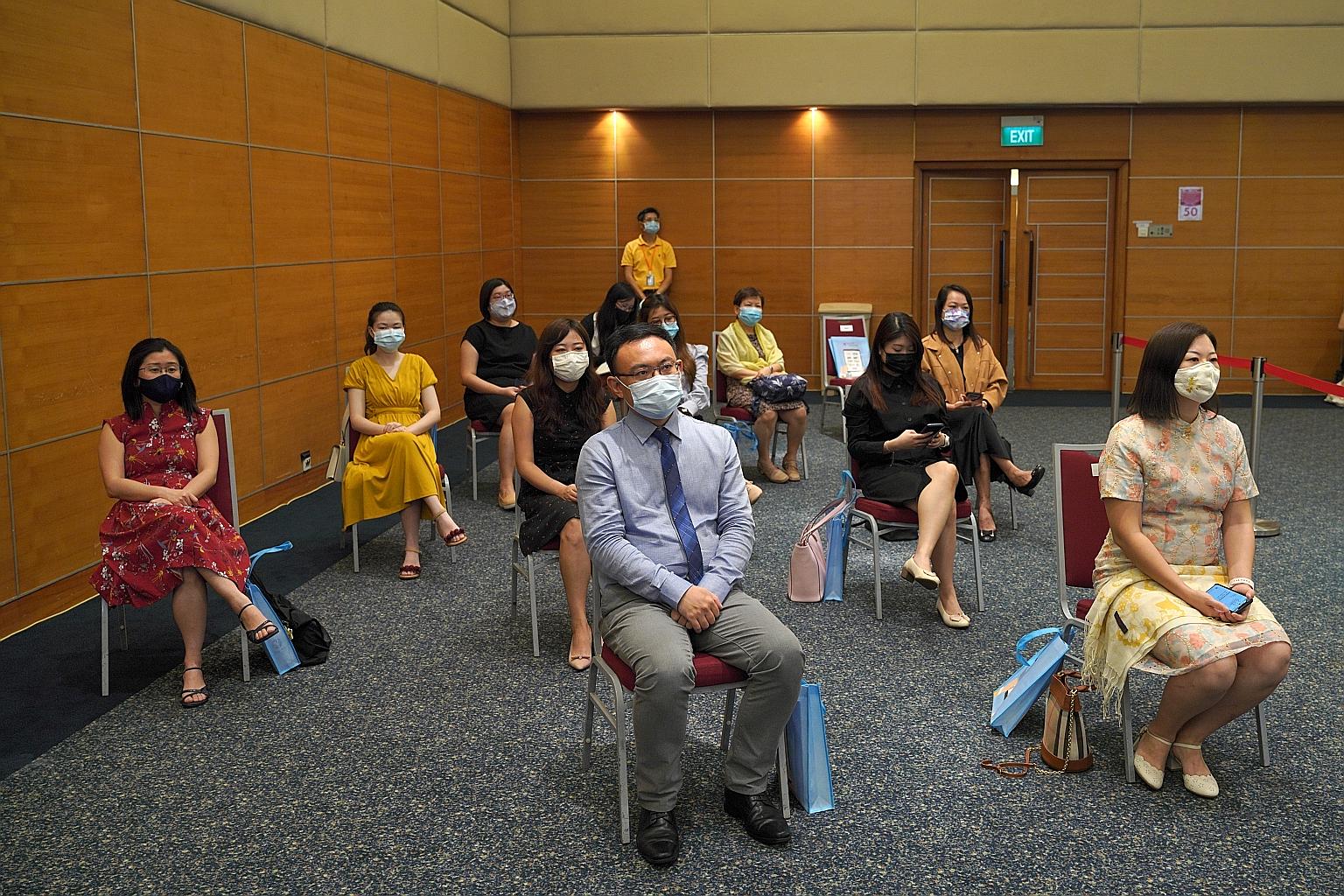 The teachers who received the Distinguished Chinese Language Teachers Awards attending the ceremony at the SPH News Centre auditorium yesterday. The award, now in its 23rd year, aims to recognise outstanding Chinese language teachers who have been ex