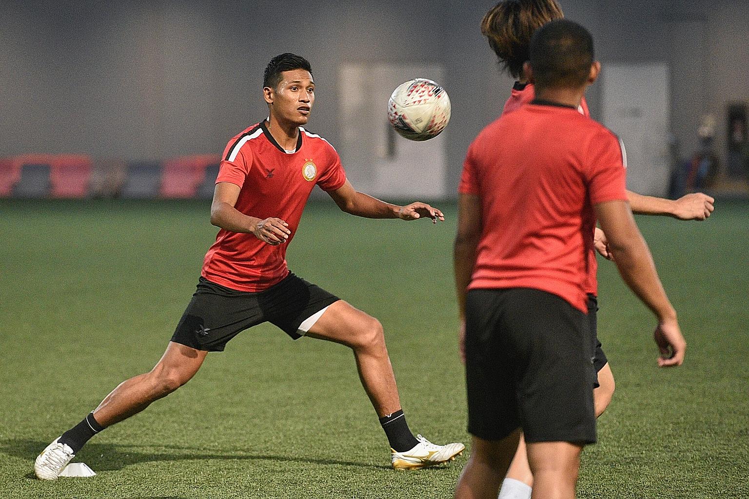 Khairul Nizam and his Geylang teammates being put through their paces ahead of their game against Albirex Niigata today.