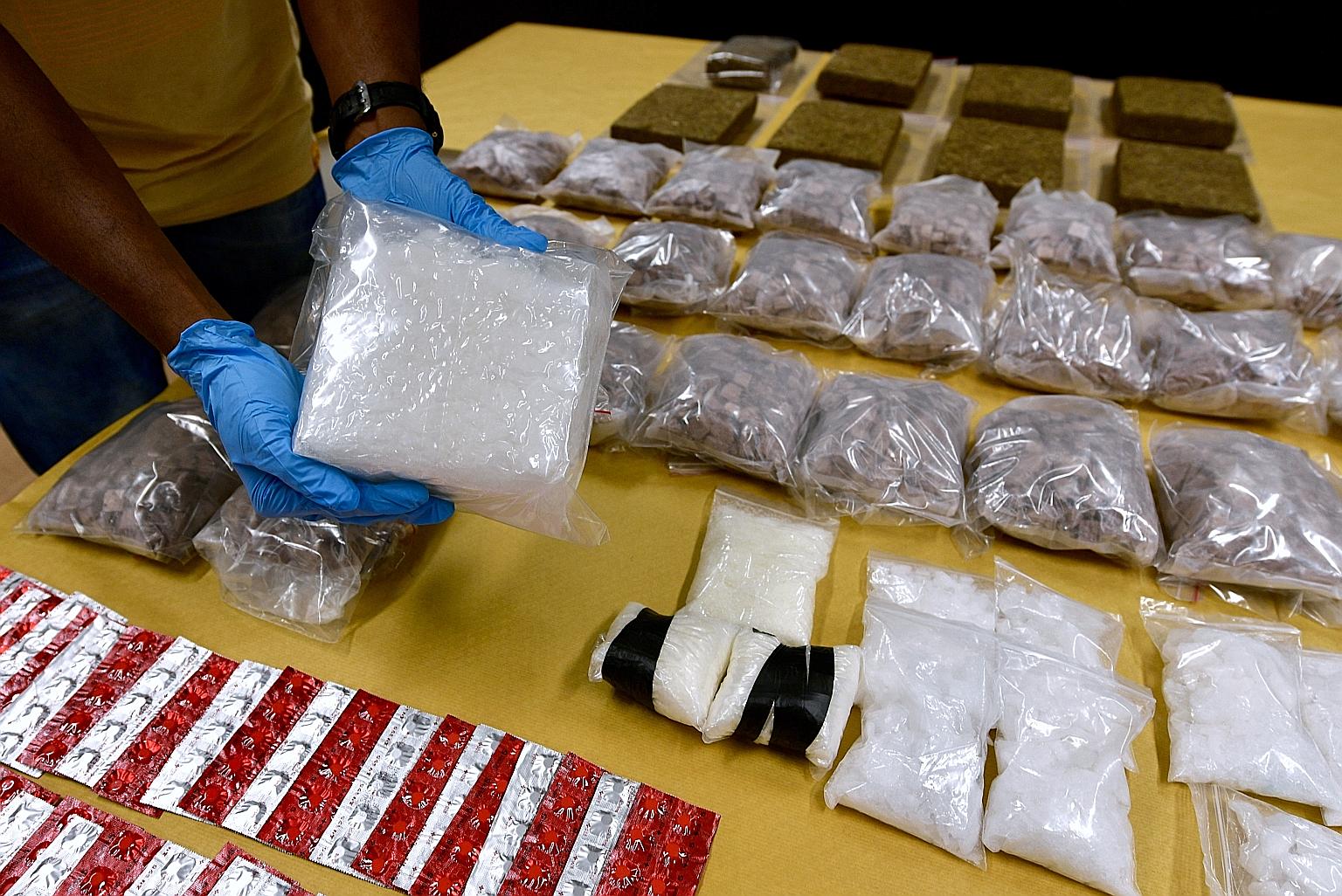 Apart from the heroin haul, the drug bust also saw about 2.85kg of Ice, 7.55kg of cannabis, 323g of Ecstasy fragments, 28 Ecstasy tablets, 1,008 Erimin-5 tablets and cash worth $12,629 seized from multiple locations. Three men and two women have been