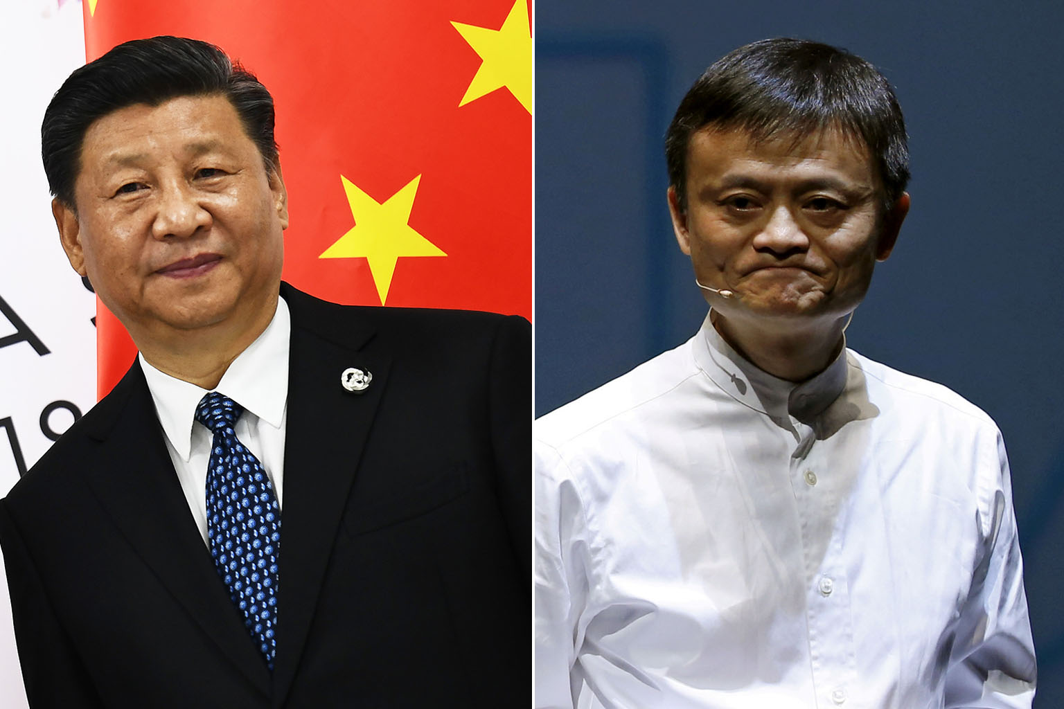 A report on a speech by Ant Group's founder Jack Ma (left) attacking China's financial watchdogs and banks had been submitted to senior leaders, including President Xi Jinping (far left), reported Reuters.