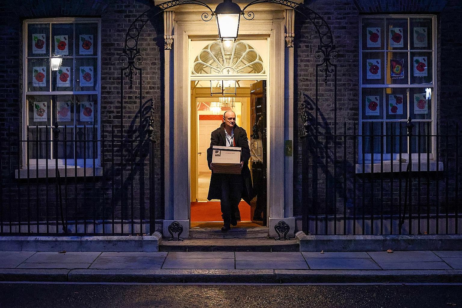 Mr Dominic Cummings leaving No. 10 Downing Street on Friday. In the first turbulent months of Mr Boris Johnson's premiership last year, the aide waged a campaign against anti-Brexit sympathisers inside the governing Conservative Party, forcing some r