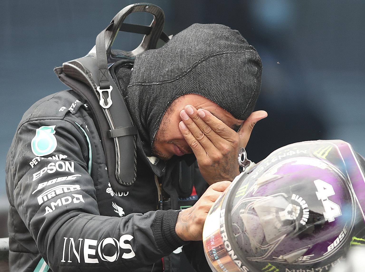 An emotional Lewis Hamilton after winning the Turkish Grand Prix in Istanbul for a record-extending 94th race victory yesterday. Despite unparalleled success, the Briton remains as hungry as ever at 35.