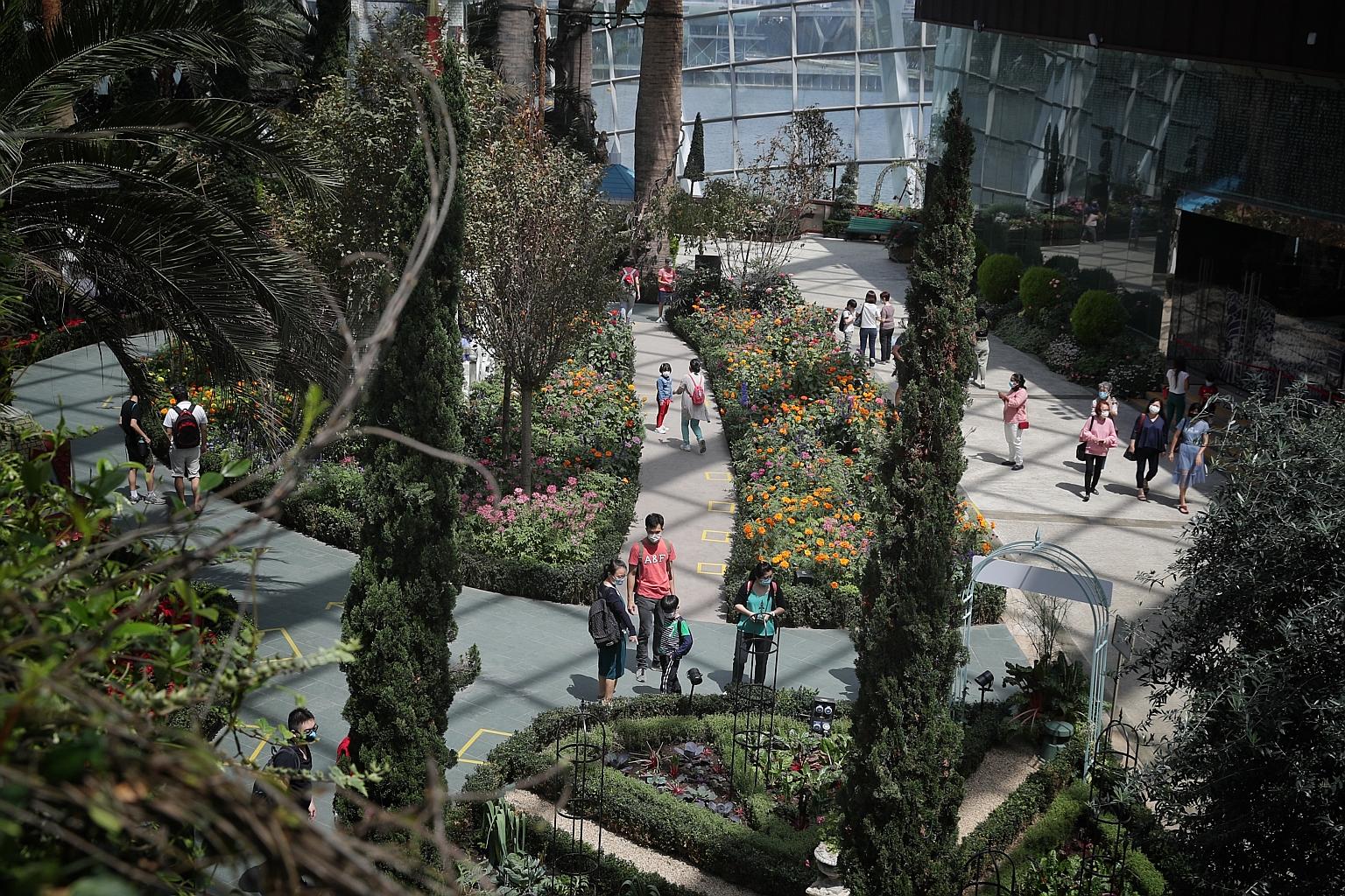 Visitors at the Flower Dome at Gardens by the Bay yesterday. The attraction's deputy chief executive officer Lee Kok Fatt said it has had to reinvent and refresh its business model due to Covid-19. ST PHOTO: JASON QUAH