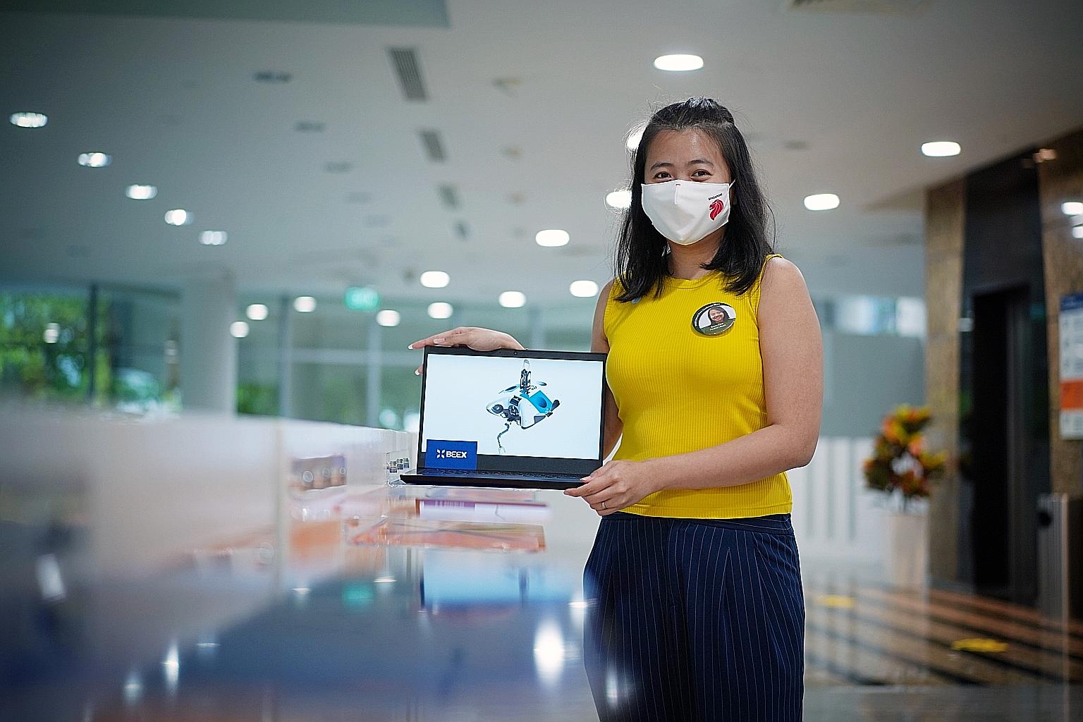 Ms Grace Chia, co-founder and chief executive of maritime tech start-up BeeX, which won the fourth Smart Port Challenge yesterday. The firm, which took the $10,000 cash prize, creates autonomous underwater robots that can inspect piers and vessels. S
