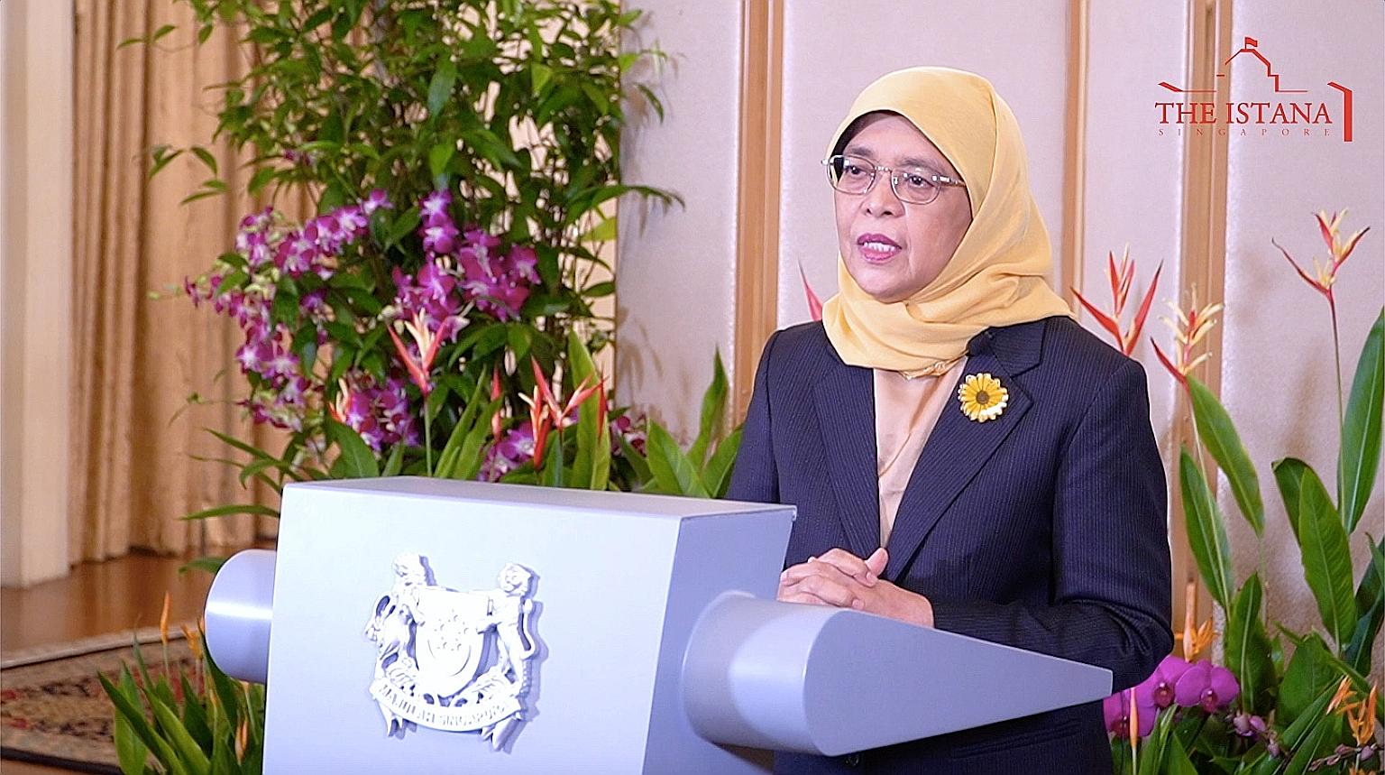President Halimah Yacob, in her Women's Forum Global Meeting speech, said women empowerment is not just an ideal of fairness but also makes economic sense. PHOTO: PRESIDENT'S OFFICE