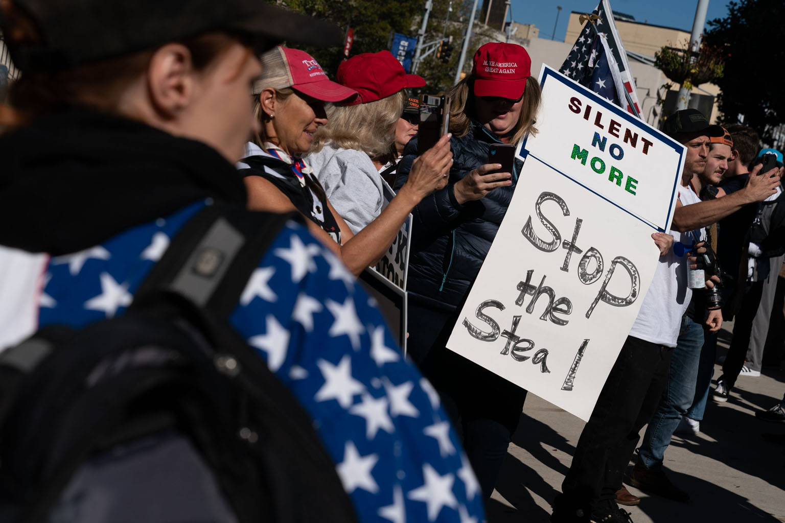 Pro-Trump protesters attending a "Stop the Steal" rally against the results of the US presidential election outside the Georgia State Capitol in Atlanta on Wednesday. PHOTO: AGENCE FRANCE-PRESSE