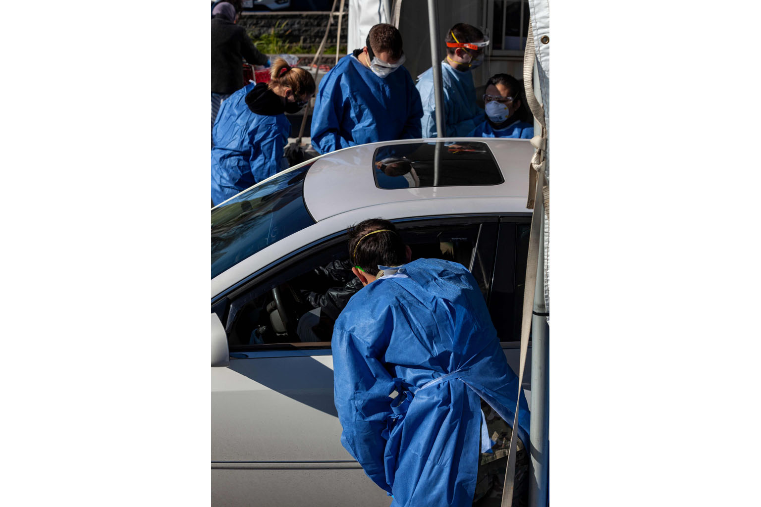 A Covid-19 test site in Columbus, Ohio, on Thursday. Officials warn that the sharp rise in hospitalisations could worsen if Americans do not limit Thanksgiving celebrations to small, single-household gatherings.