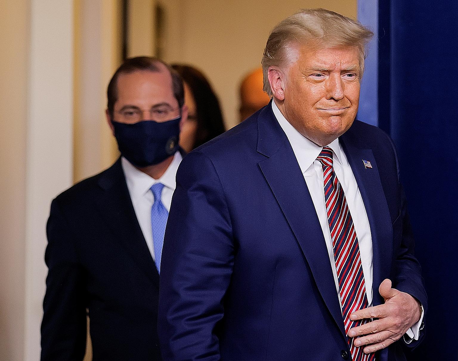 US President Donald Trump arriving at a briefing at the White House on Friday. Mr Trump has been stung by court defeats as he seeks to challenge the Nov 3 election result, based on unsubstantiated claims of voter fraud.