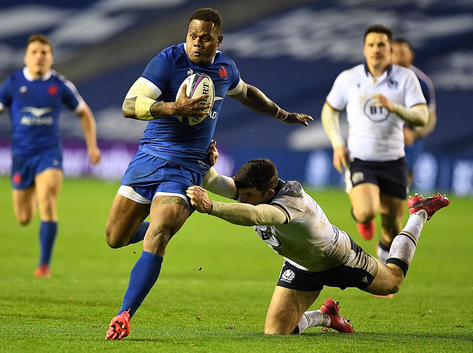 France centre Virimi Vakatawa scoring the only try during their Autumn Nations Cup match against Scotland at Murrayfield on Sunday.