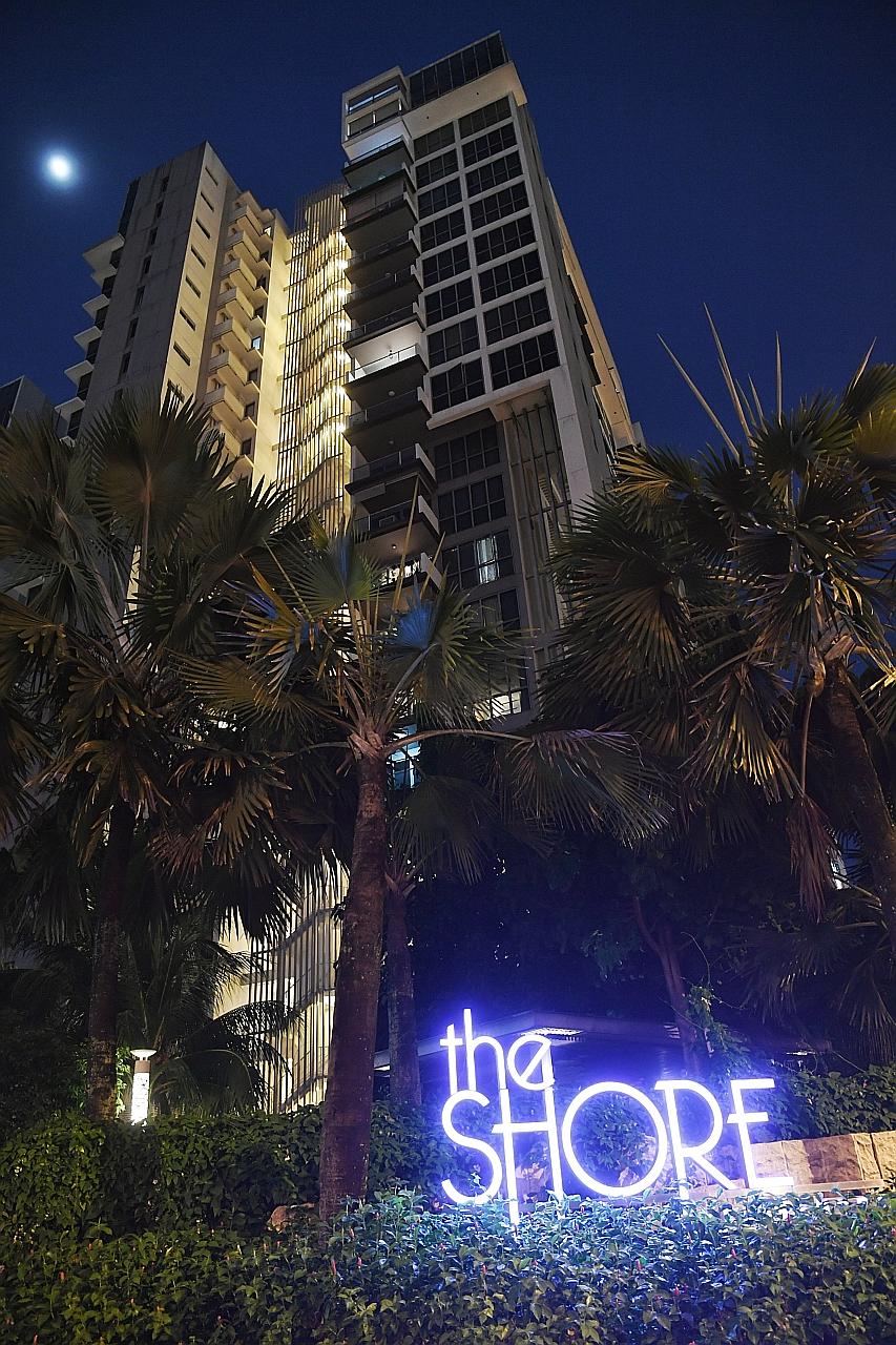 The remains of the woman, believed to be Madam Lily Loh and in her 80s, were discovered in her unit at The Shore Residences by the police on Monday. A resident had not seen her since January last year. ST PHOTO: MOHD KHALID BABA