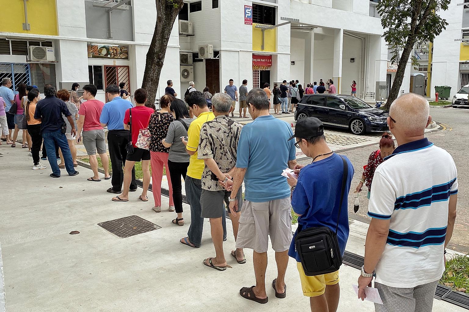 People queueing in Hougang for a shot at the $12 million prize pool in this year's Toto Hong Bao Draw in February. There is nothing wrong in placing small bets once in a while to see if Lady Luck will pay you a visit one day, says the writer, but a l