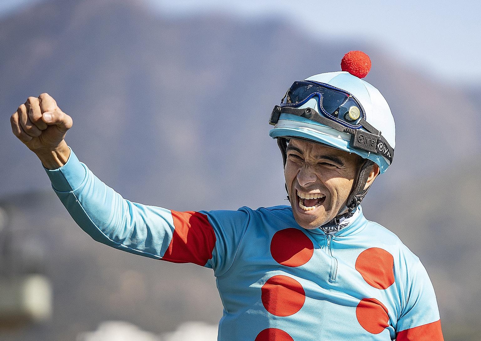 Jockey Joao Moreira celebrating his victory on Glory Vase in the International Group 1 Longines Hong Kong Vase last year.