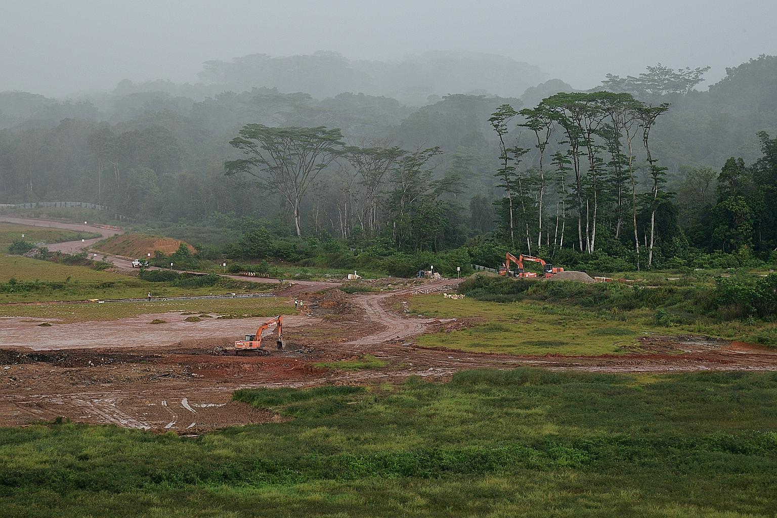 Land being cleared for the upcoming Tengah estate, as seen from a block in Bukit Batok West Avenue 5. The clearing of part of a forest corridor under the project has raised concerns about the impact on wildlife there. Species recorded in the area inc