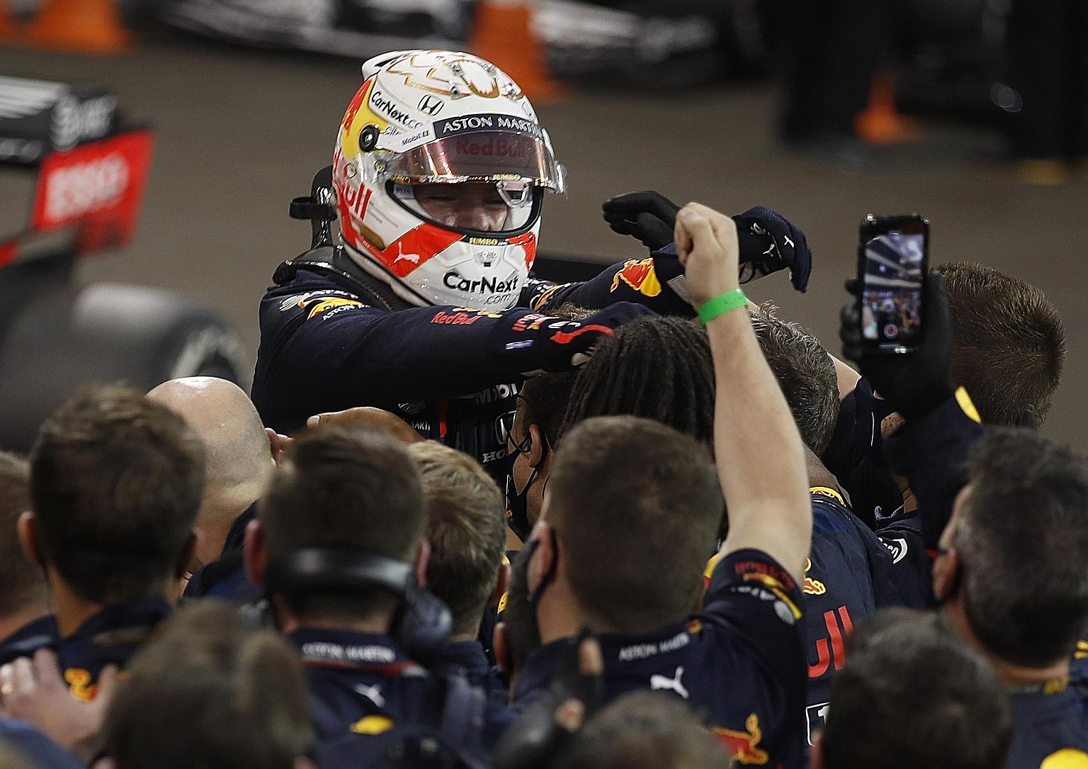 Max Verstappen celebrating his 10th win in F1 yesterday after capturing the Abu Dhabi GP from pole. The 23-year-old also won at the 70th Anniversary GP at Silverstone this year.