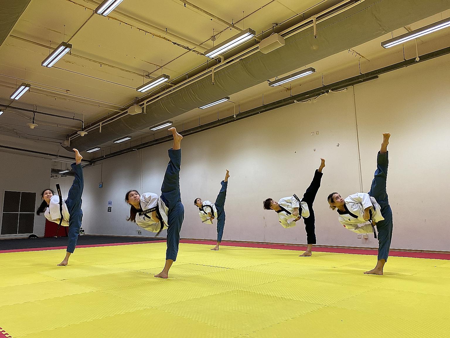 Taekwondo athletes from the national poomsae team training at the OCBC Arena. The STF's top priority is to reinstate its affiliate status with the SNOC and global governing body World Taekwondo.