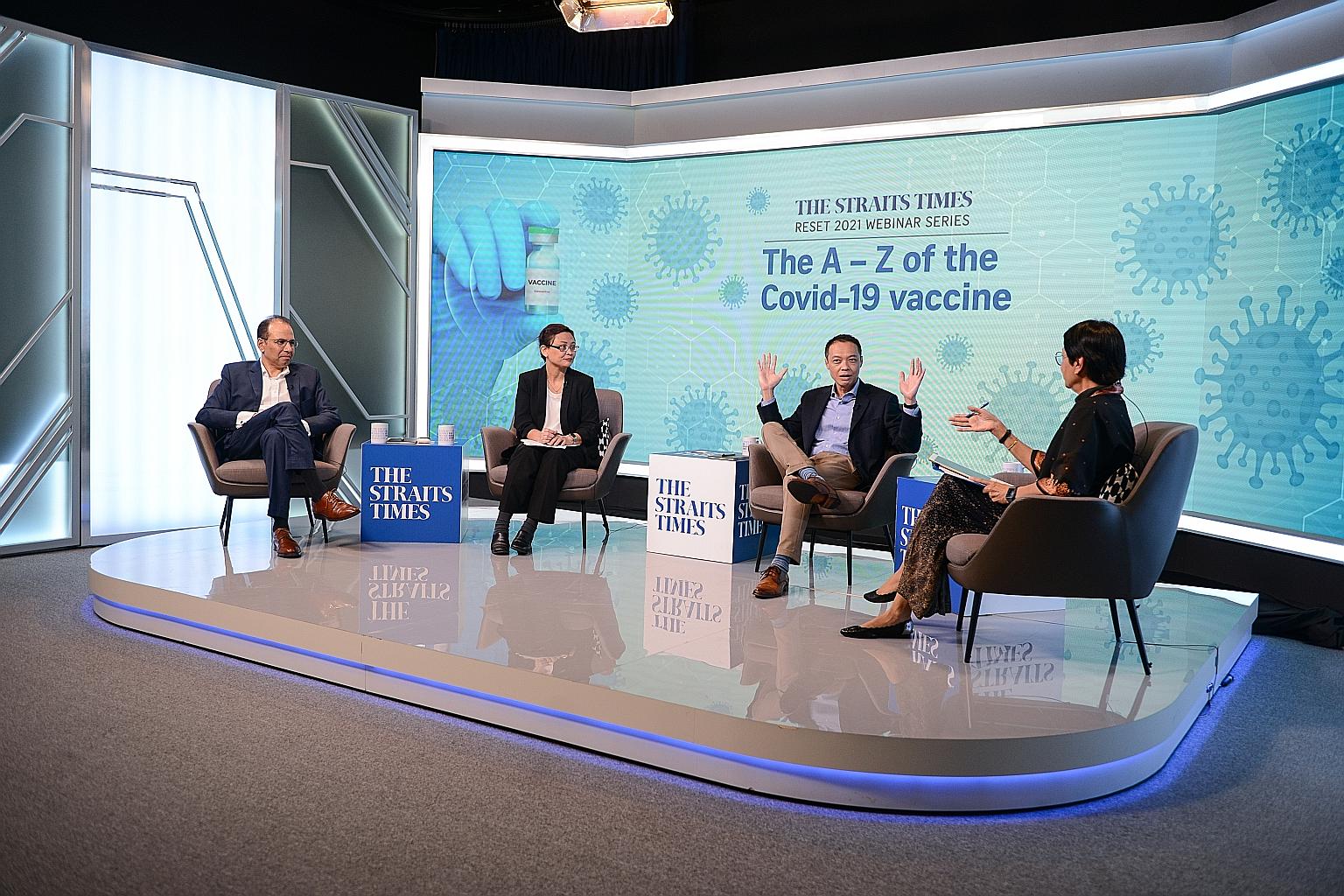 (From left) Mr Ashish Pal, managing director for Merck Sharp & Dohme in Singapore and Malaysia; Associate Professor Lim Poh Lian, director of the high-level isolation unit at the National Centre for Infectious Diseases; Professor Ooi Eng Eong from Du