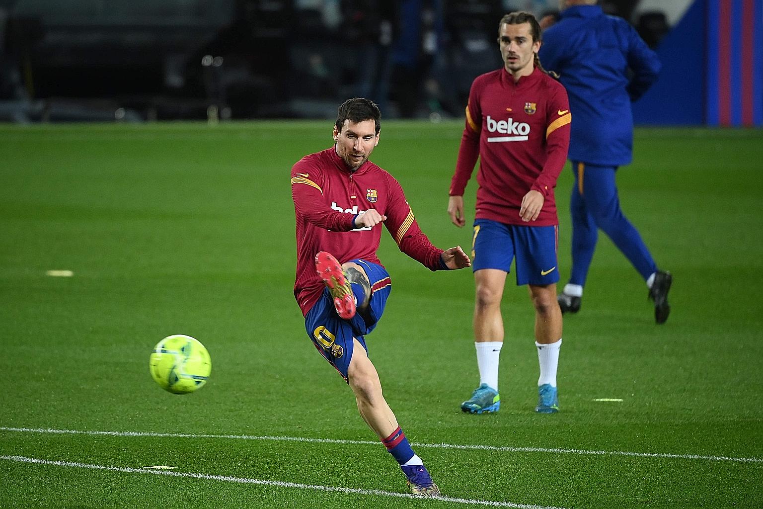 Barcelona's Lionel Messi and Antoine Griezmann have scored five and three league goals respectively this term.
