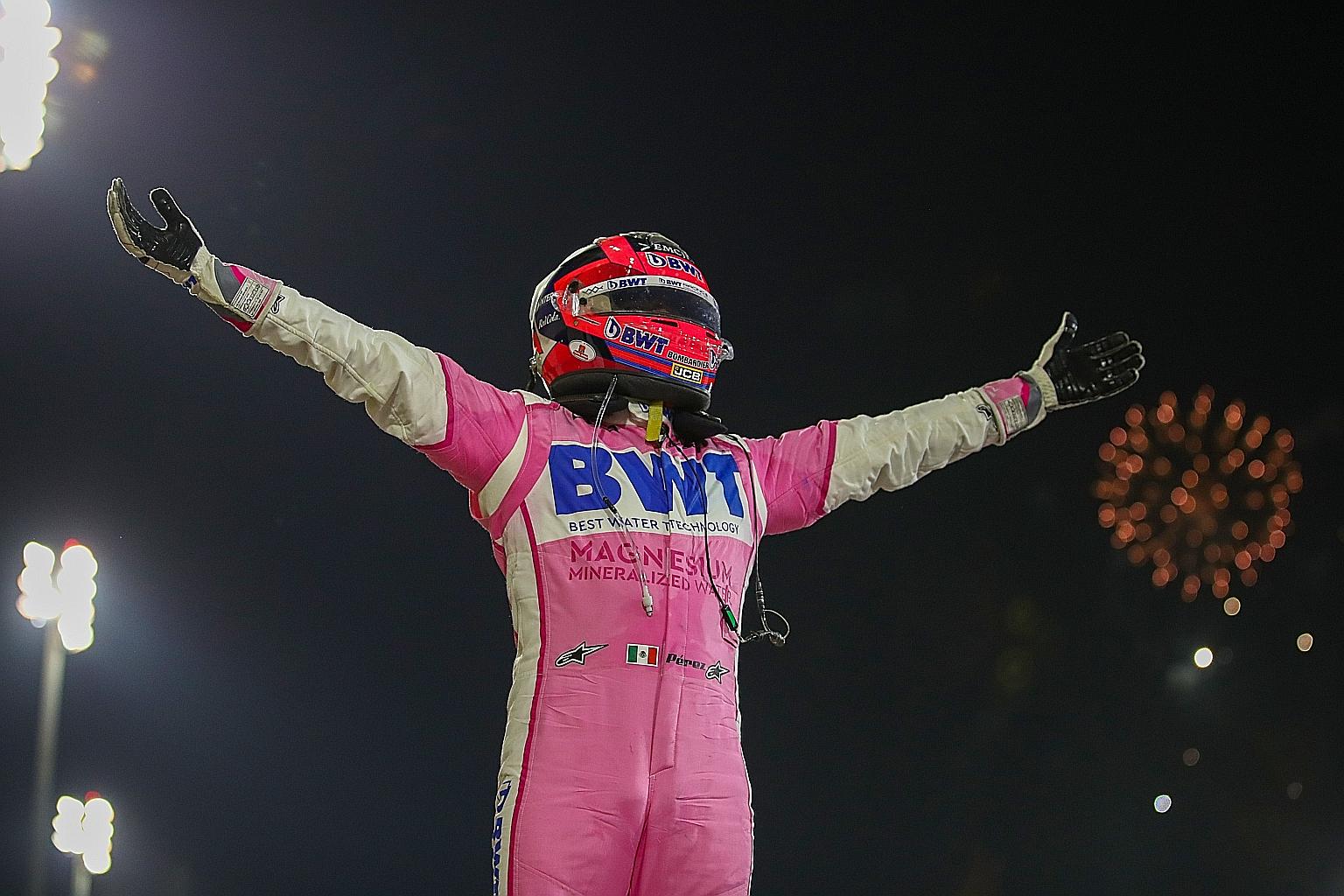 Sergio Perez, in Racing Point's colours, after winning the Sakhir Grand Prix in Bahrain on Dec 6. It was his first success in 190 attempts.