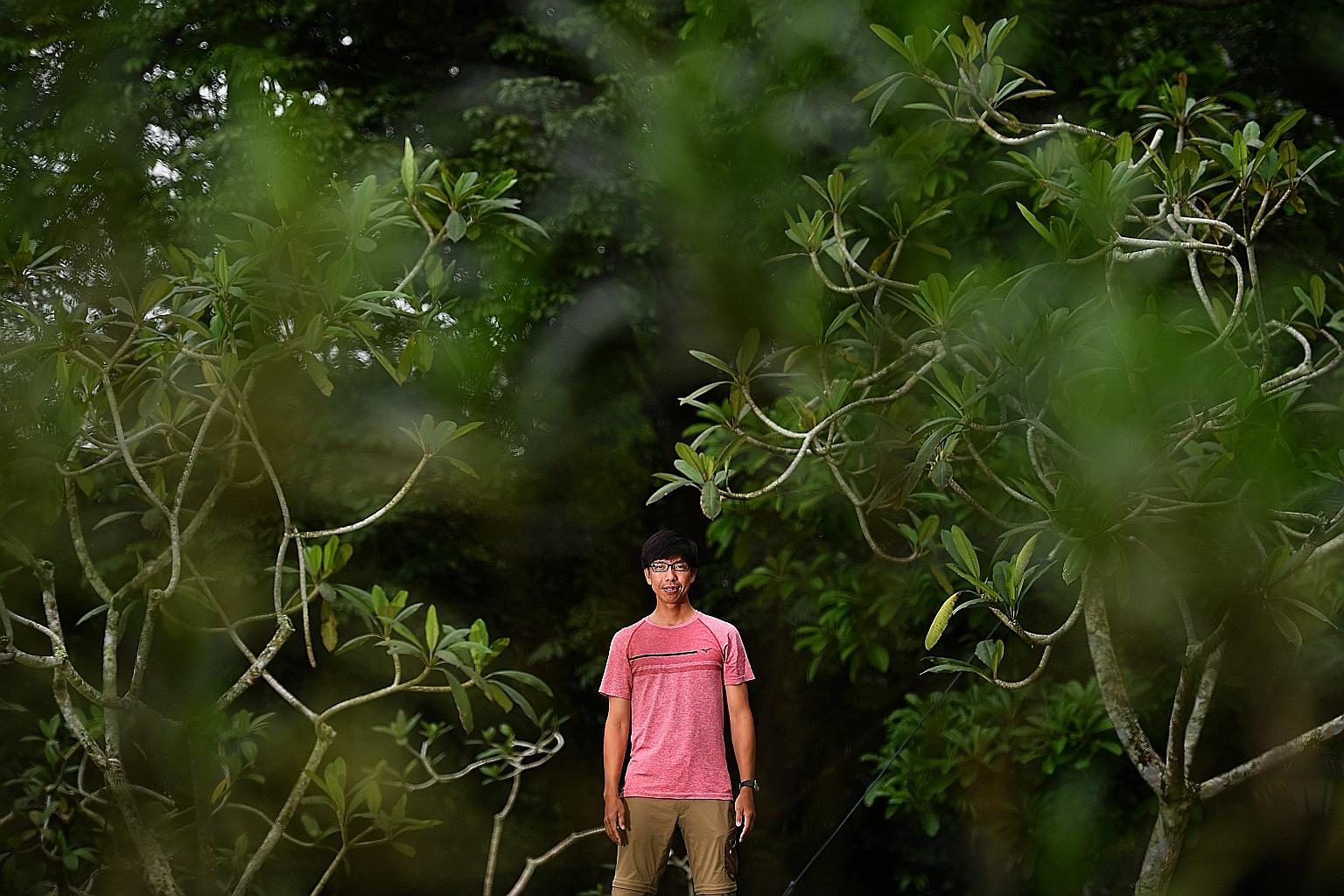 Certified forest therapy guide Ding Kian Seng set up the Project Reconnections initiative to promote wellness activities in the community, starting with people with disabilities. ST PHOTO: LIM YAOHUI