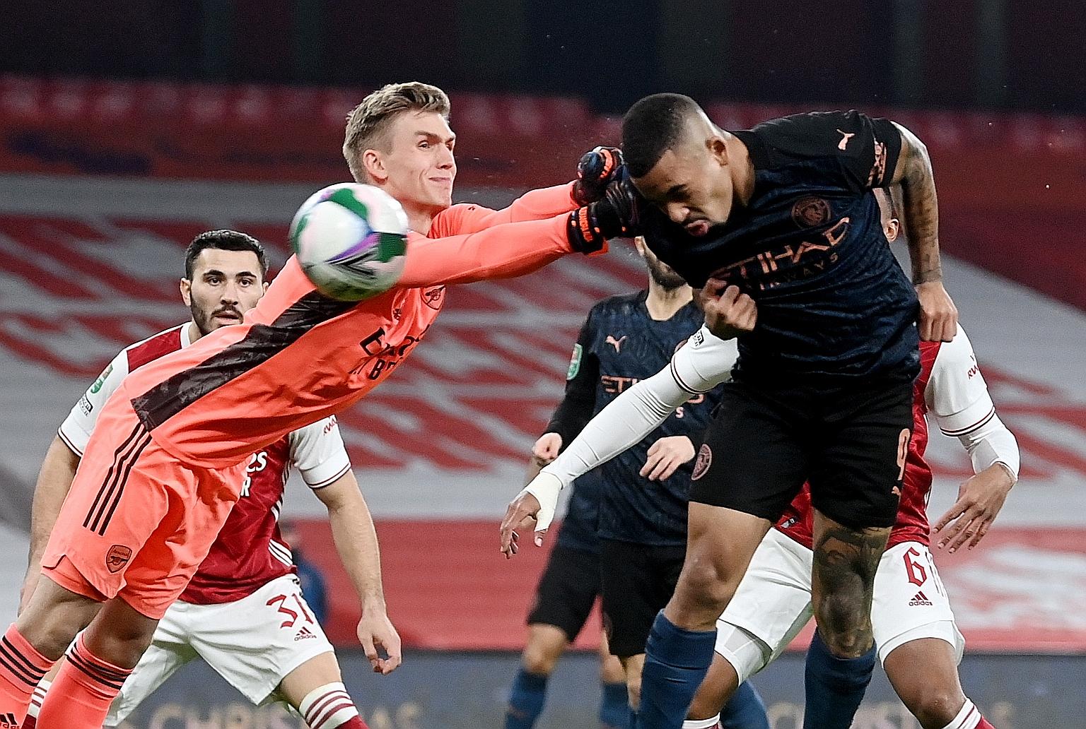 Gabriel Jesus nodding home a fine Oleksandr Zinchenko cross past Arsenal custodian Runar Alex Runarsson to open accounts for Man City in their 4-1 away win in the League Cup quarter-finals. Tuesday's poor result piles up the pressure on Gunners boss 