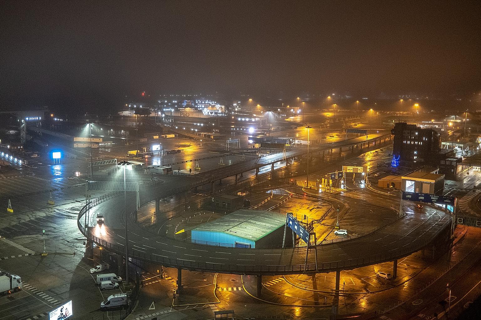 Empty lanes at the English port of Dover on Monday. Paris and London agreed late on Tuesday that drivers carrying a negative test result could board ferries for Calais from yesterday after much of the world shut its borders to Britain to contain the 