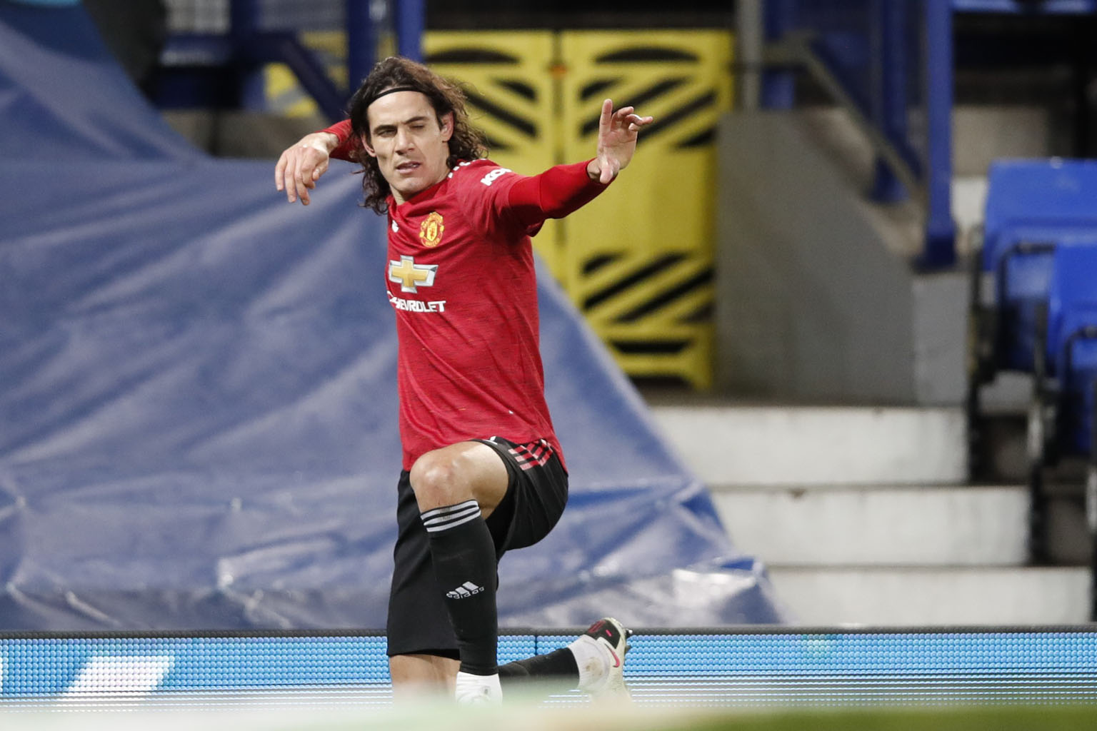 Manchester United striker Edinson Cavani celebrates after scoring their first goal against Everton in their 2-0 League Cup quarter-final win.