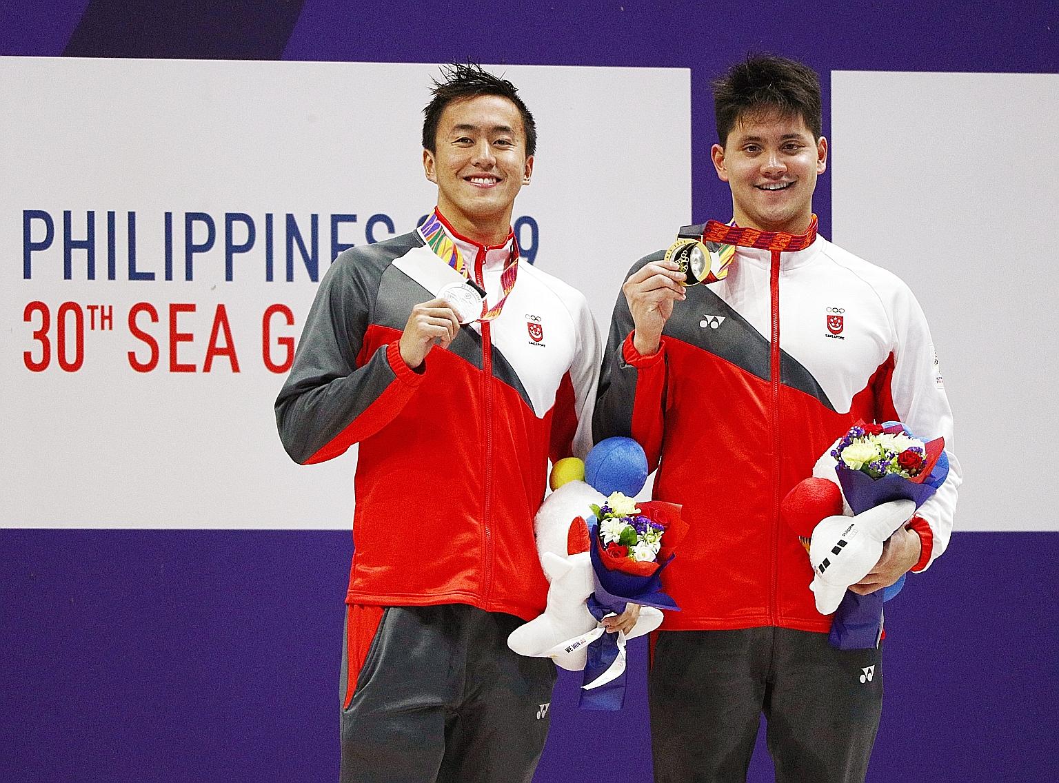 Quah Zheng Wen and Joseph Schooling helped Singapore to much success in the pool in the Philippines but athletes in team sports have in particular been hampered by coronavirus curbs. PHOTO: LIANHE ZAOBAO