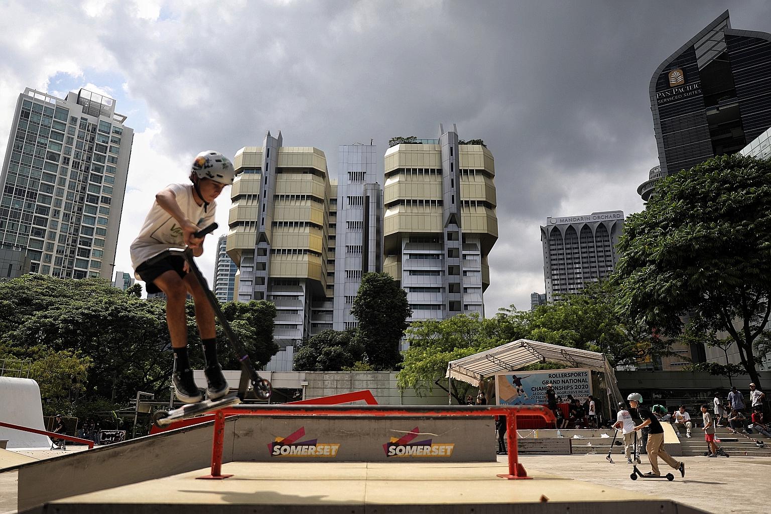 Nadir Mahmood, 14, warming up prior to the start of the freestyle scooter open age 11-18 competition at Somerset Skate Park yesterday. He ended up as the winner in his first championship.