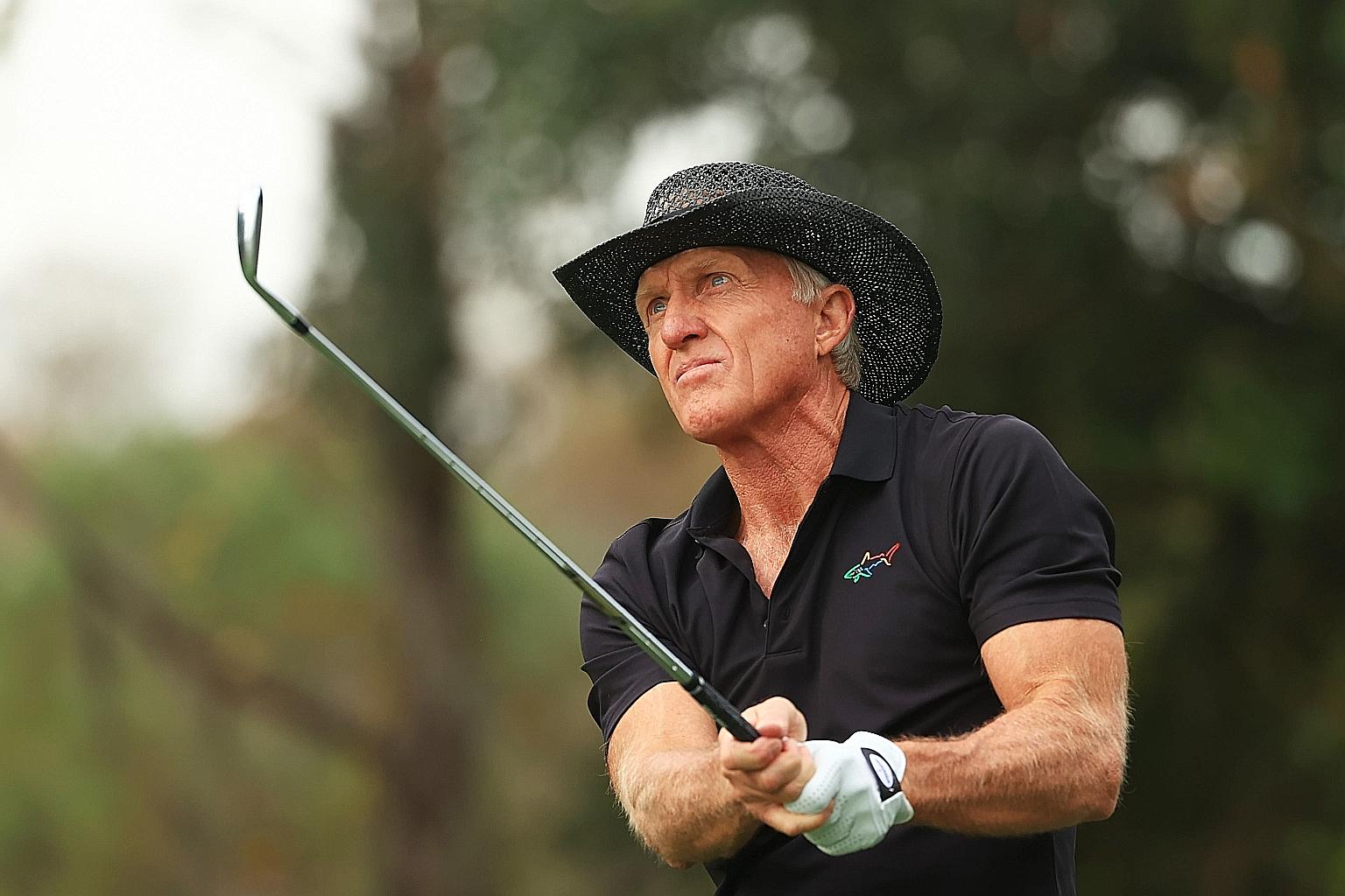 Greg Norman in the final round of the PNC Championship, where he and his son tied for ninth spot.