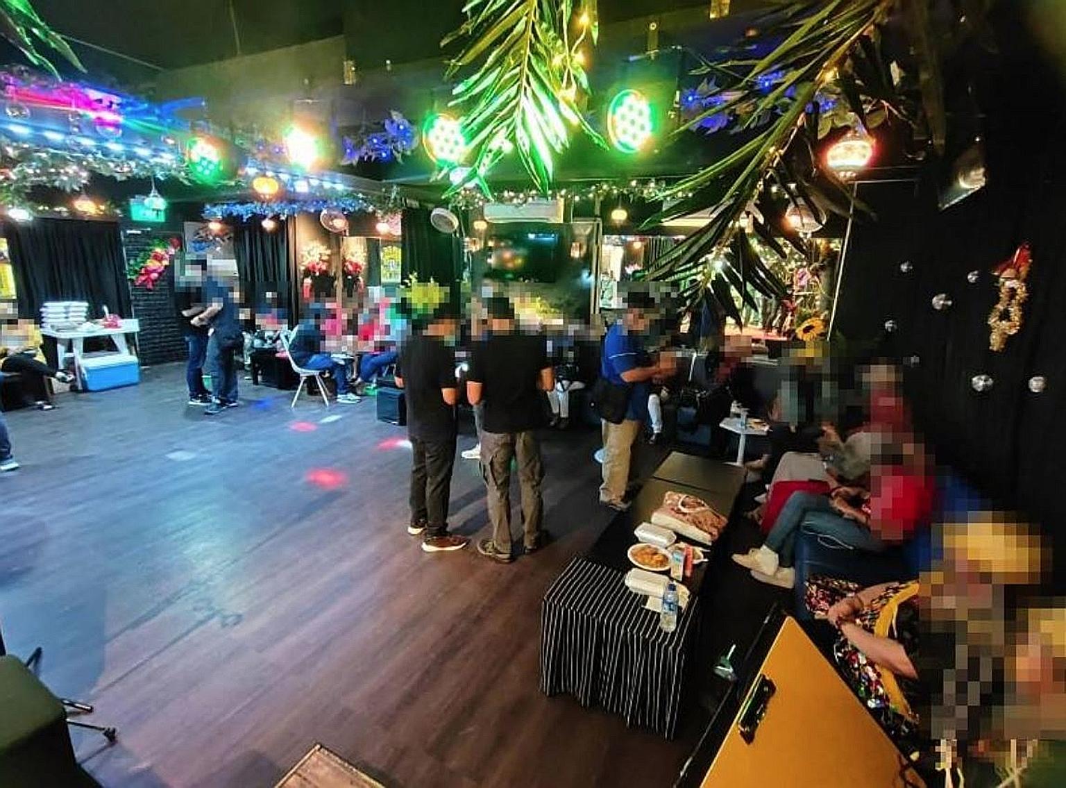 The authorities found an unlicensed public entertainment outlet in a factory unit, where 36 patrons were having a function.
