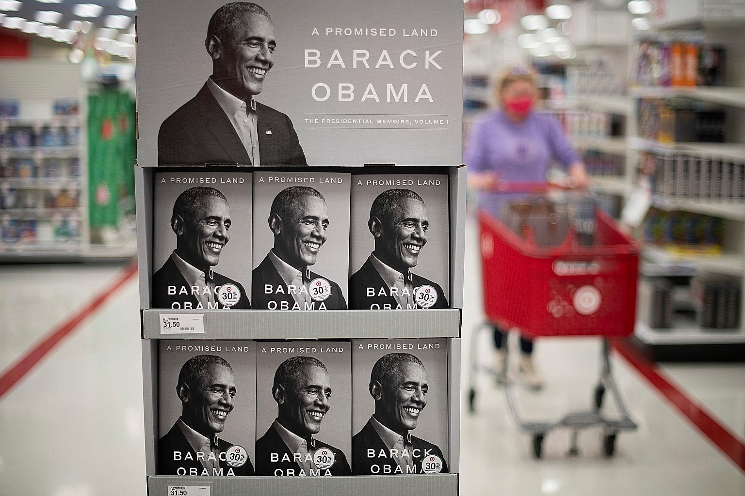 Copies of former United States president Barack Obama's autobiography, A Promised Land, at a Target store. Big-box stores in the US have fared well in the pandemic and contributed to the rise in print book sales.