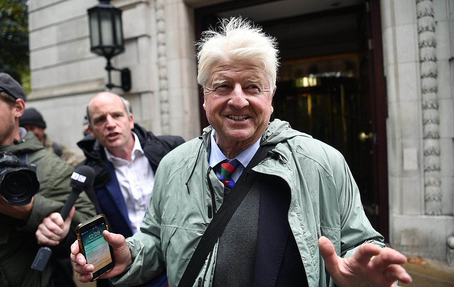 A 2019 photo of Mr Stanley Johnson in London. Asked this week about his plans to seek French citizenship, he said his mother was born in France and "for me, it's a question of obtaining what I already have and I am very happy about that". PHOTO: EPA-