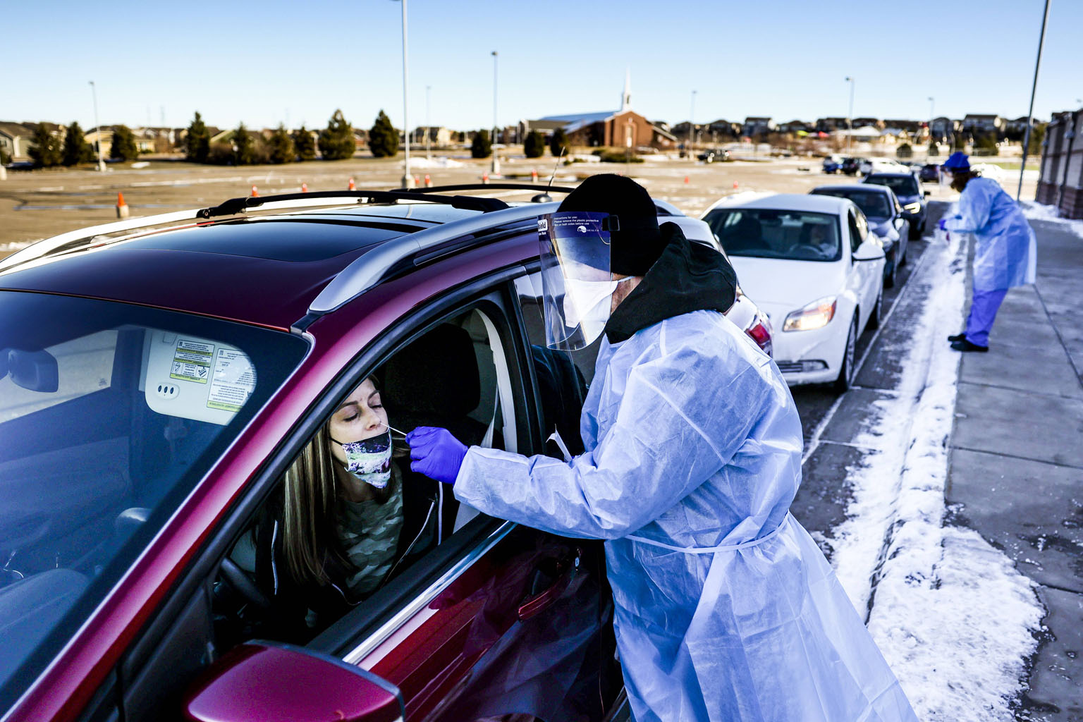 A worker administering a Covid-19 test in Colorado on Wednesday. The US state is one of three in the country where the British variant of the coronavirus has been detected. PHOTO: AGENCE FRANCE-PRESSE