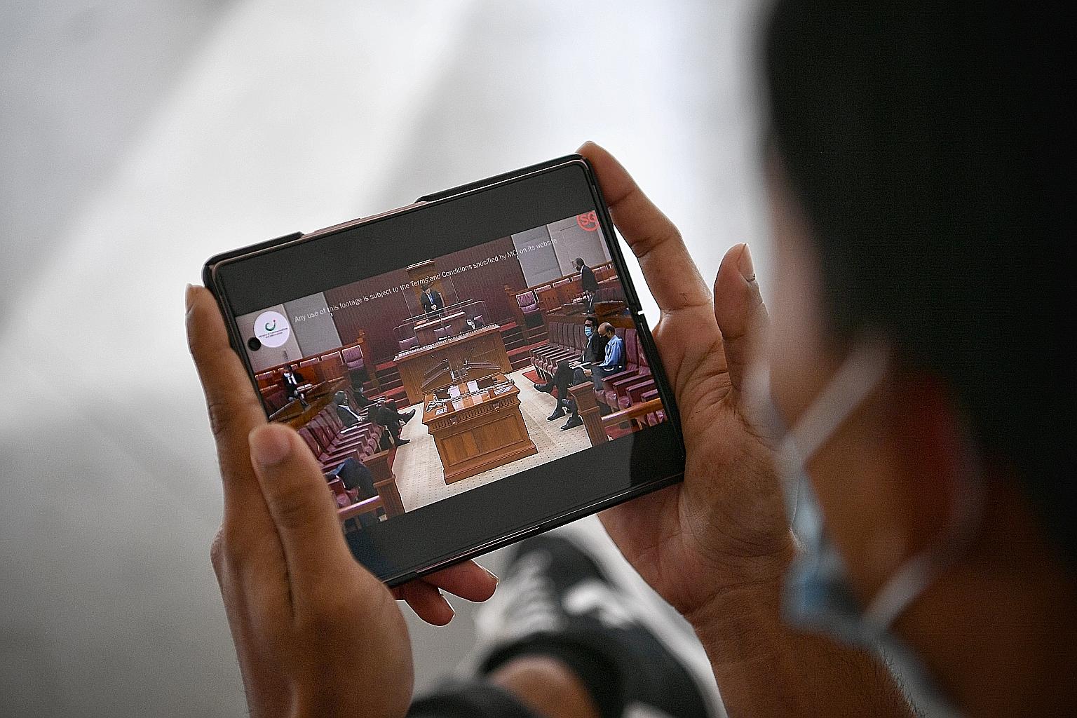 The live stream of parliamentary proceedings began with yesterday's sitting, which started at 1.30pm. It will be available to members of the public via the Ministry of Communications and Information's YouTube channel, in both the original language an