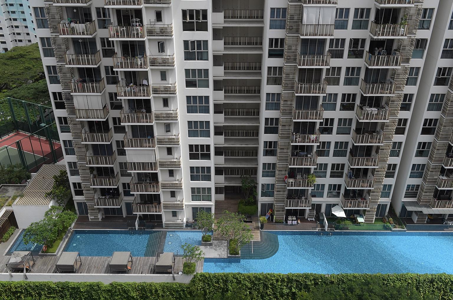 The eCO @ Bedok South condominium. Private home prices increased 2.2 per cent last year, less than the 2.7 per cent gain in 2019. The 2.1 per cent fourth-quarter rise in prices was driven mainly by homes in the rest of central region, where values ro