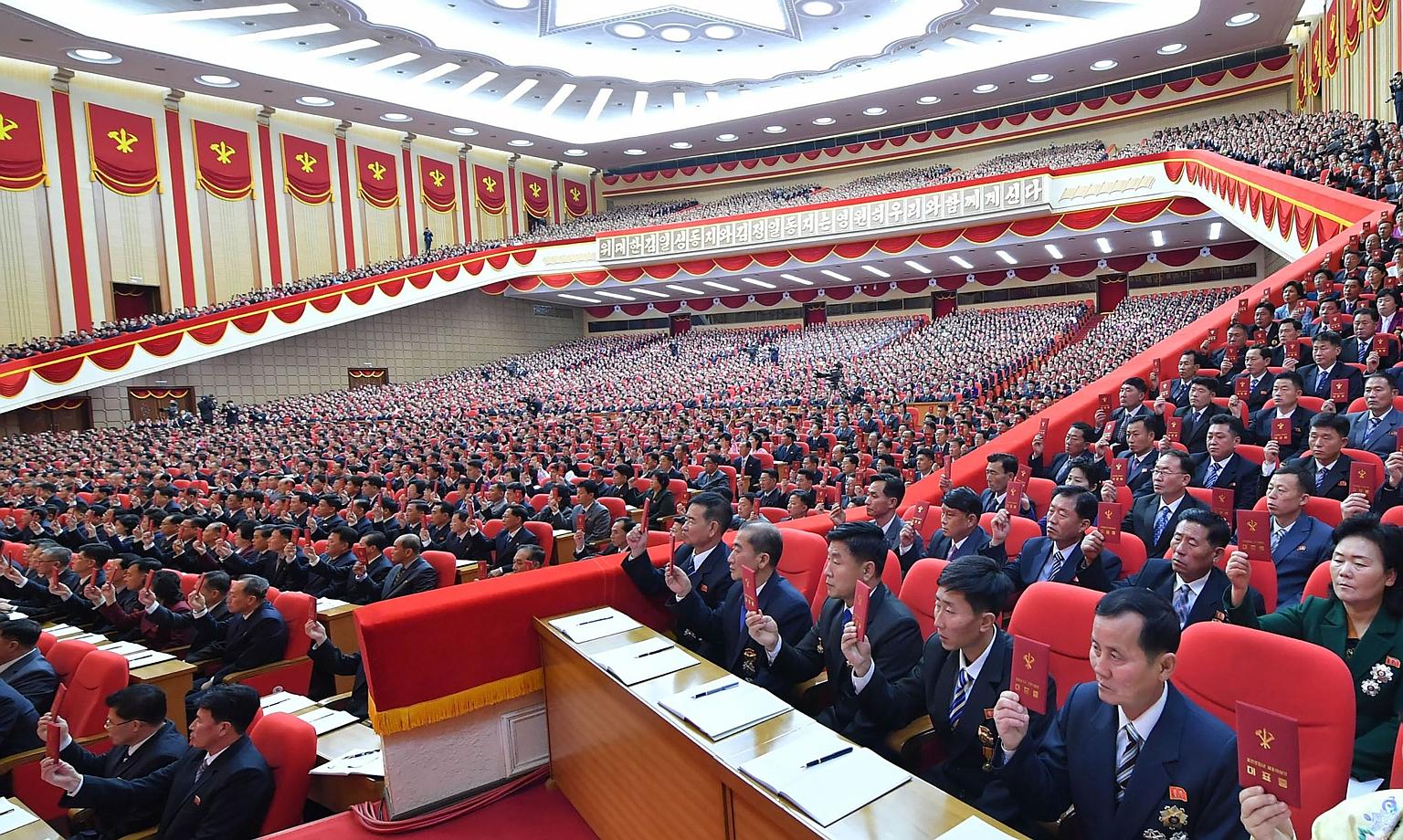 The 8th Congress of the Workers' Party of Korea in Pyongyang on Tuesday. The congress convened to draft a new economic plan.
