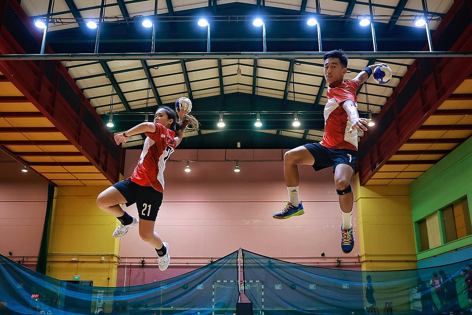 Ham Jia Yun shooting at training last month. A defensive mistake in a university inter-hall game spurred her to play the sport seriously.